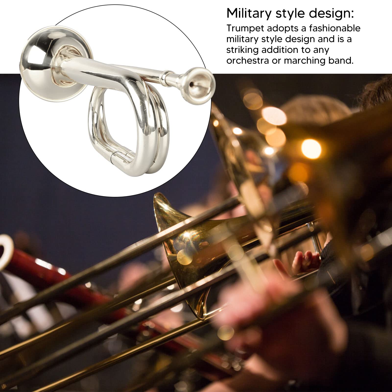 Walfront C Key Trumpet Military Style Brass Trumpet with Mouthpiece for Cavalry Bugle Military Orchestra Silver