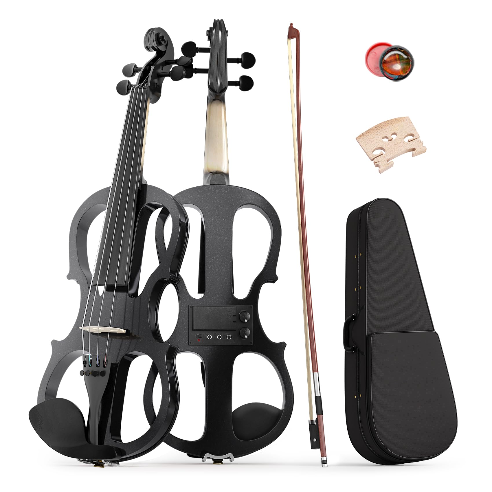 Electric Violin 4/4 Kit, Electric Violin 4/4 Full Size for Adults, Students, Beginner Violins, Full Size Violins Set with Case, Bow, Rosin and Headphones, Black