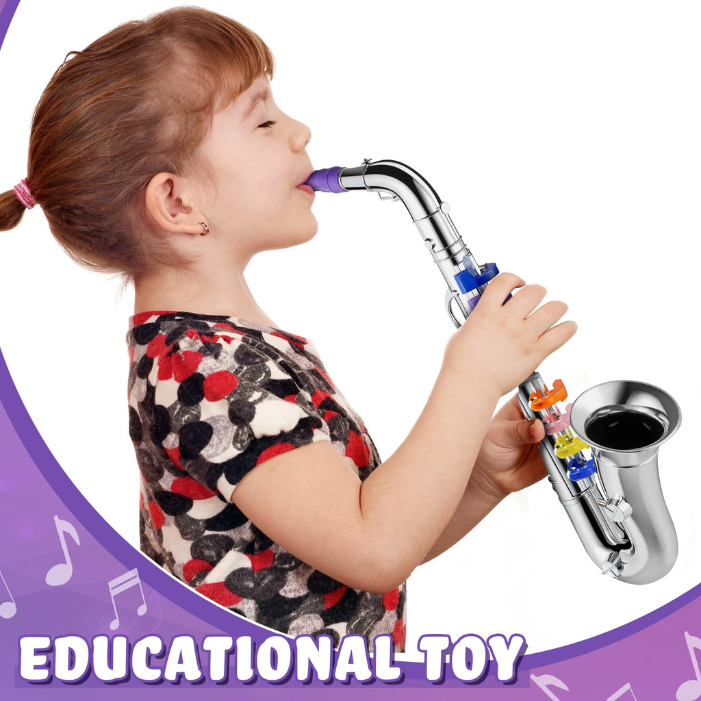 Lewtemi Gold Trumpet Musical Instruments Toy for Kid Toddler Fake Plastic Preschool Music Toy Gift Non-Professional Wind Instrument Early Educational Teaching Songs Gifts for Toddlers Children