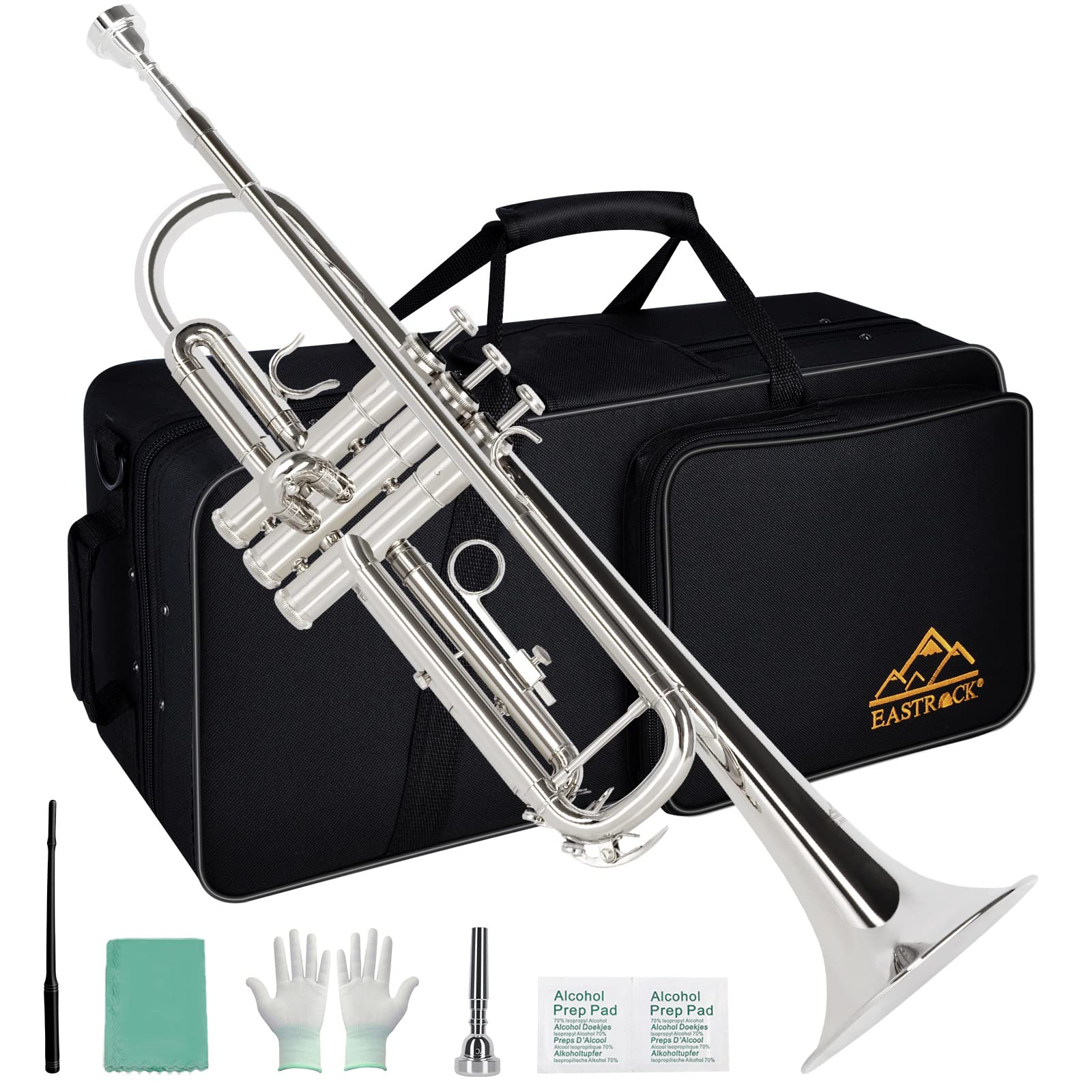EASTROCK Bb Trumpet Standard Trumpet Set with Carrying Case,Gloves, 7C Mouthpiece, Cleaning Kit, Tuning Rod (Red Antique)