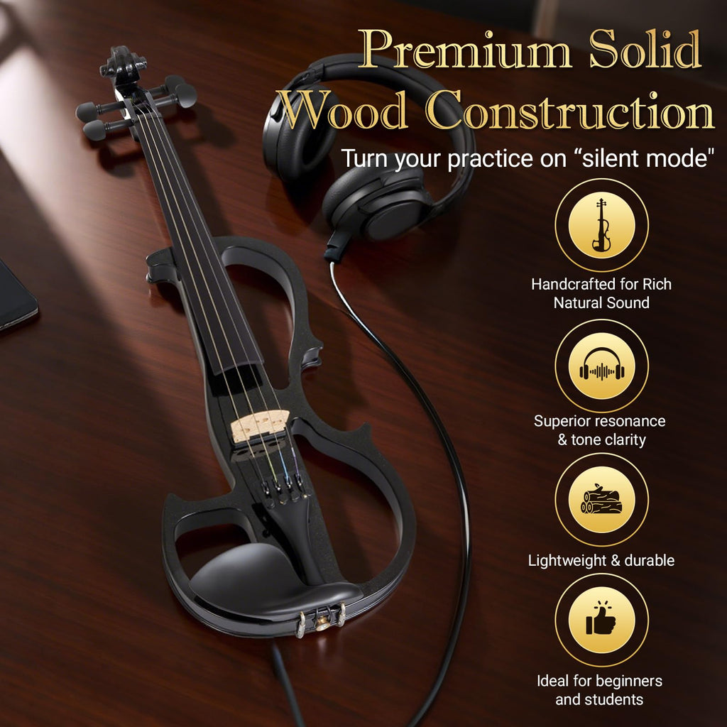 Cobalt Blue Silent Electric Violin 4/4 Full Size, Acoustic-Electric Violin for Beginners & Students, Quiet Practice with Headphones, High-Fidelity Pickup, Complete Starter Kit