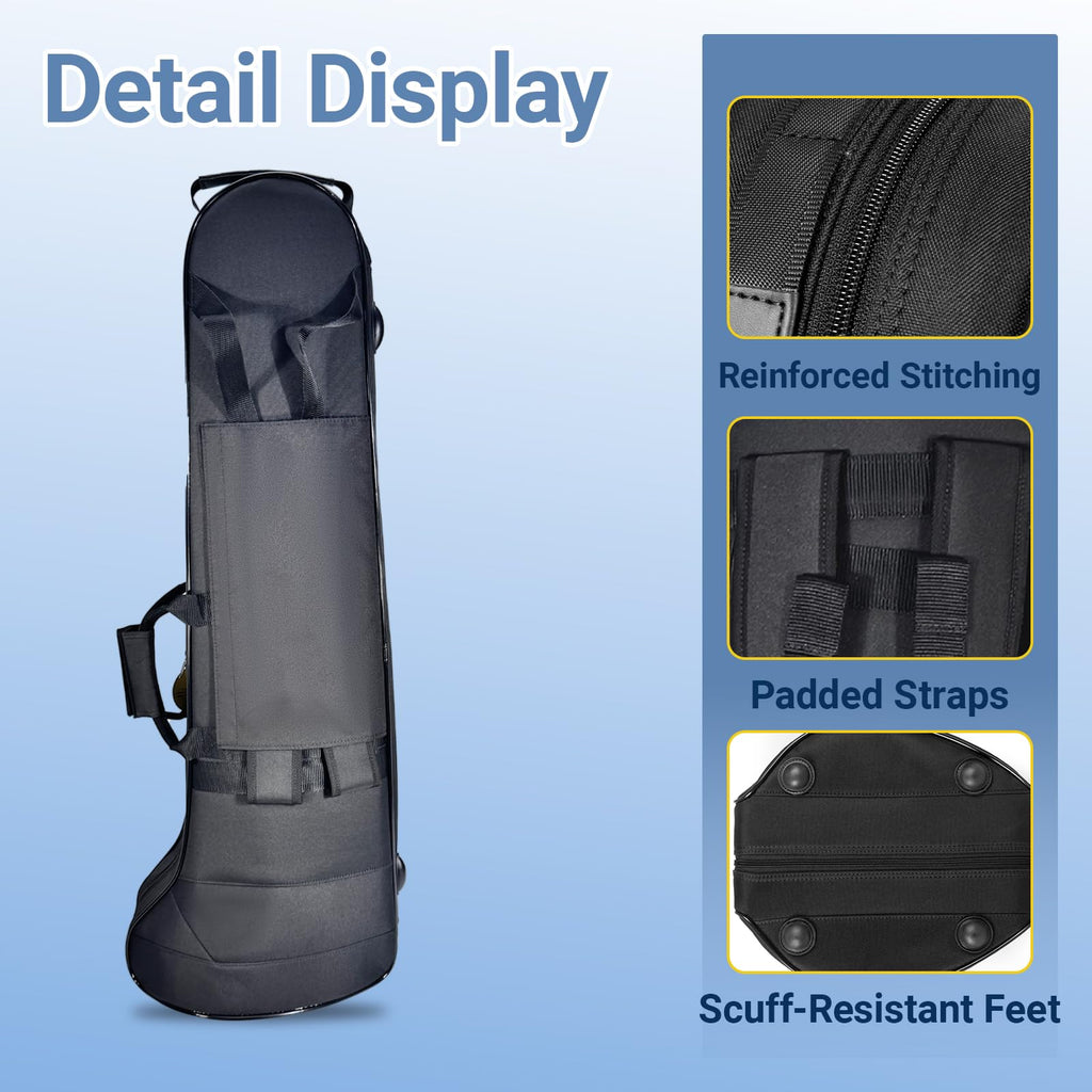 Contoured Trombone Case with Built-In Backpack Straps, Gig Bag | Omebaige Contoured Trombone Case: Built-In Backpack Straps, Impact-Resistant Foam Velvet Interior, 600D Nylon Design.