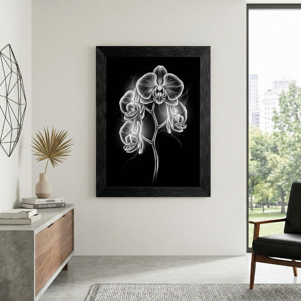 Framed Canvas Wall Art Minimalist Abstract Cello Musical Instrument Electric White Glowing Lines on Black Canvas Print Poster Black Frame Wall Decor for Music Room Studio Modern Art, Inch 24x36