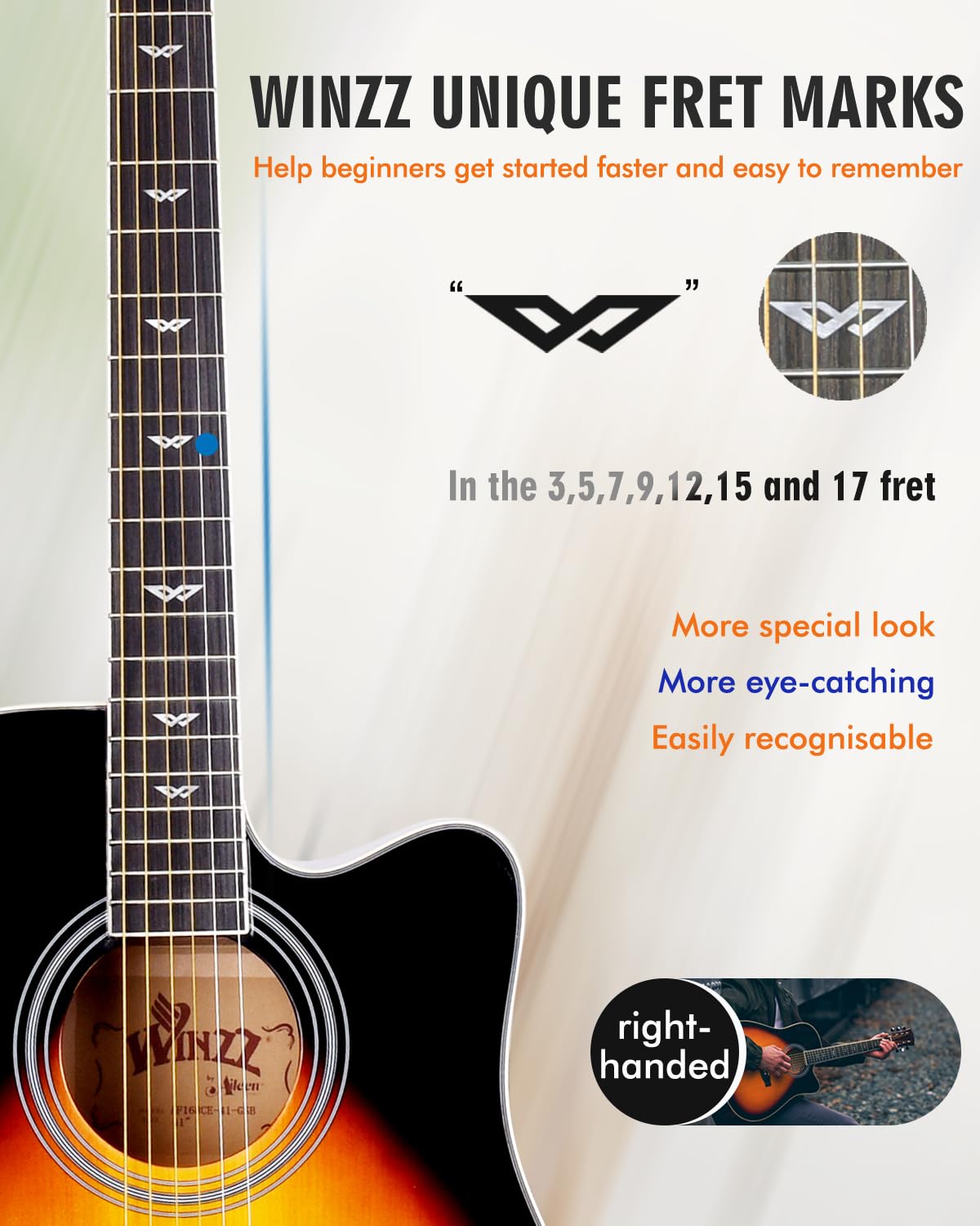 Winzz 4/4 Electro Acoustic Guitar, Left-Handed Western Guitar Set, Adult Beginners, Acoustic Guitar 41 Inch with 4-Band Equaliser (Dreadnought,Glossy Sunburst)