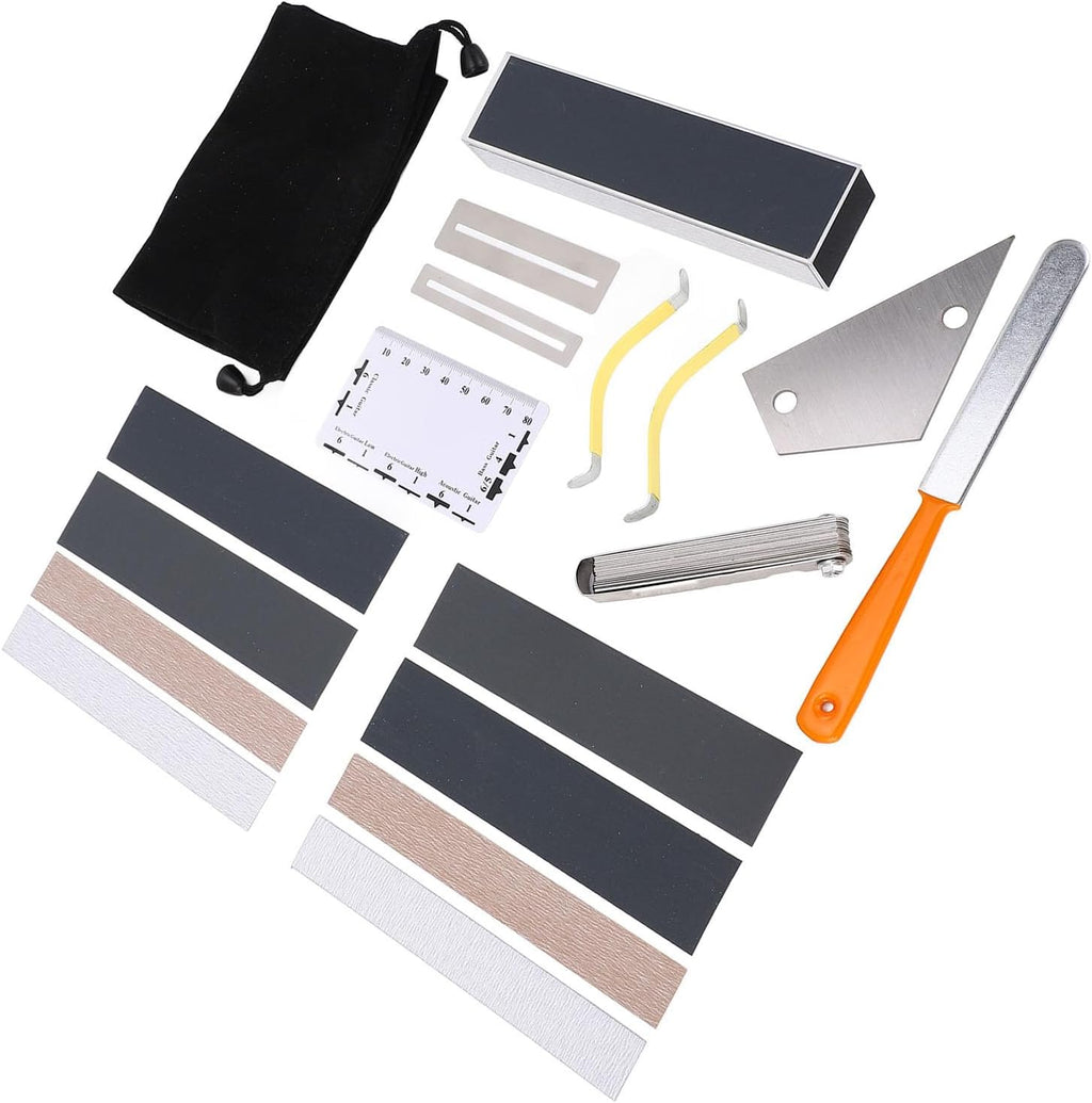 18PCS Guitar Luthier Tool Set, Guitar Maintenance Kit with Aluminum Fret File, String Height Ruler & Sandpaper Strips, for Electric Guitar, Bass, Ukulele, Banjo and