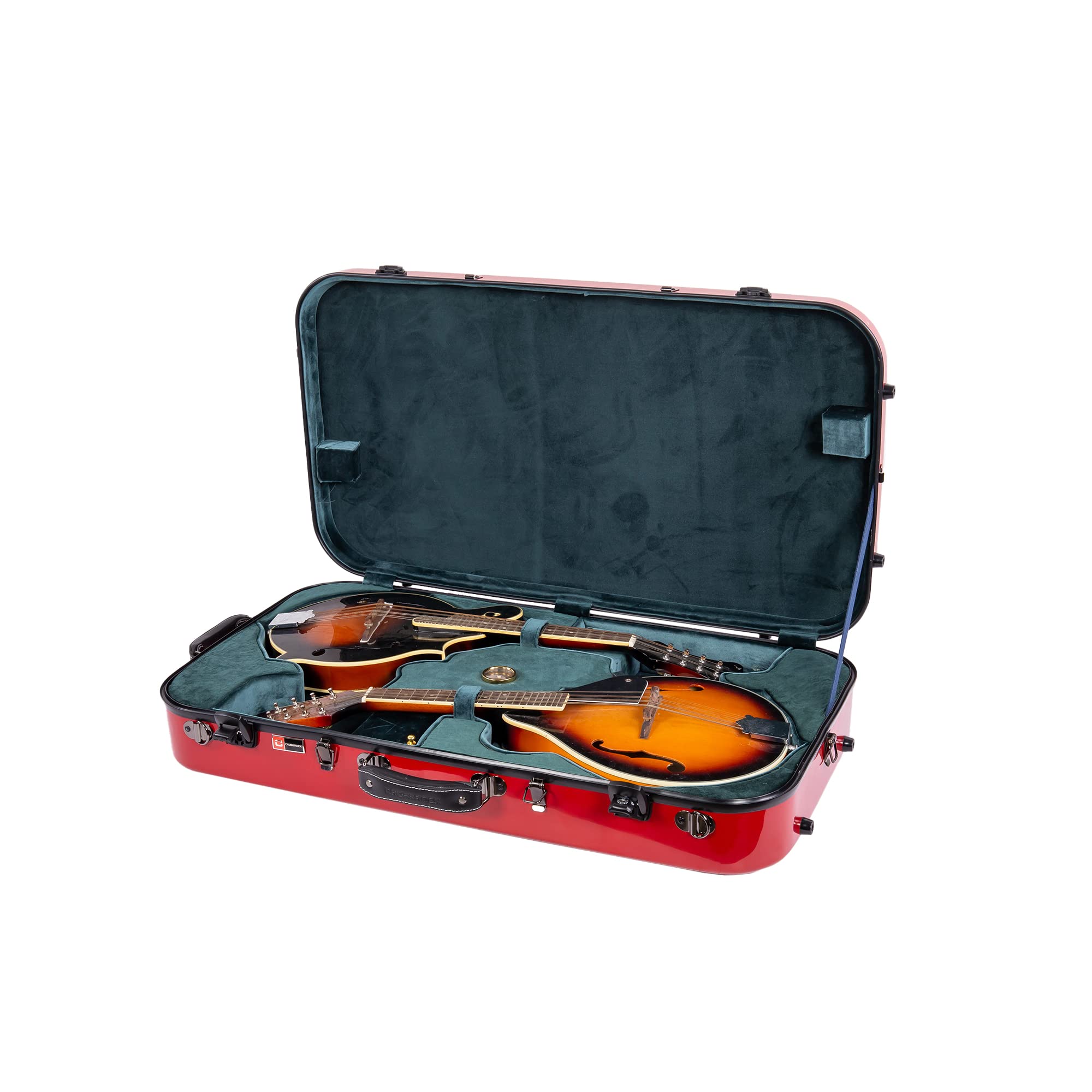 Crossrock Fiberglass Double Case for Mandolin & 4/4 Violin – Fits A & F-Style | Black Gloss Finish, TSA Lock, Backpack Straps, Accessory Storage – Pro Tour Series