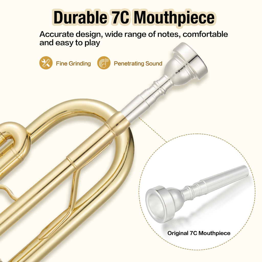 Senfot Brass Standard Trumpets with Bag, Mouthpiece, Strap, Gloves, Cleaning cloth, Trumpet oil; Exceptional Sound Quality Instrument for Band, Lessons & Practice
