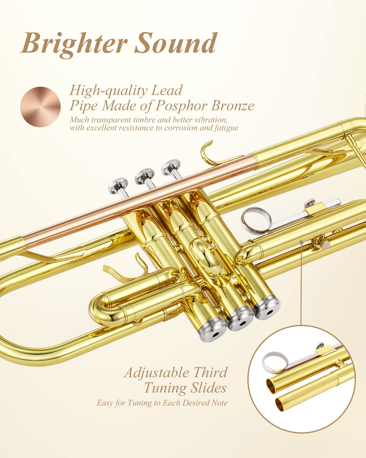 Eastar Bb Standard Trumpet Set for Beginner, Brass Student Trumpet Instrument with Hard Case, Cleaning Kit, 7C Mouthpiece and Gloves, ETR-380N, Silver