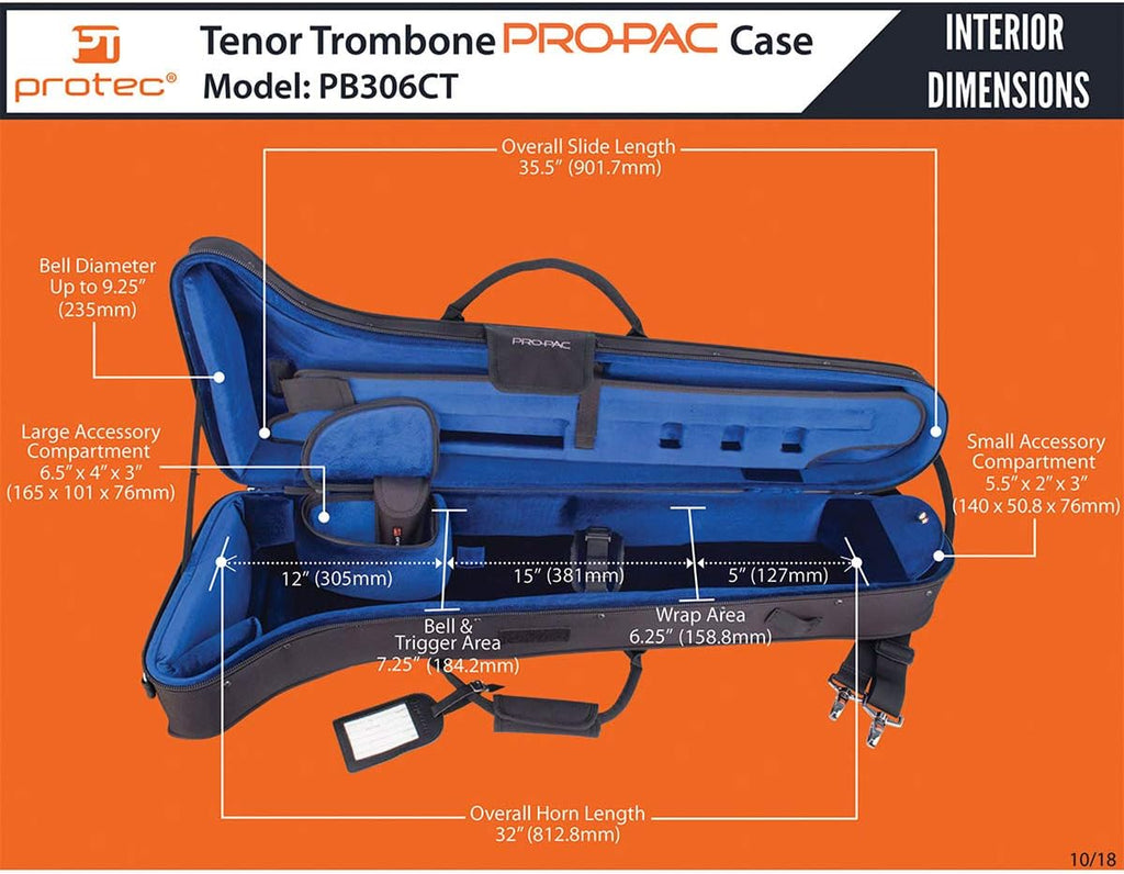 Protec Tenor Trombone Contoured PRO PAC Case - Black, Model PB306CT
