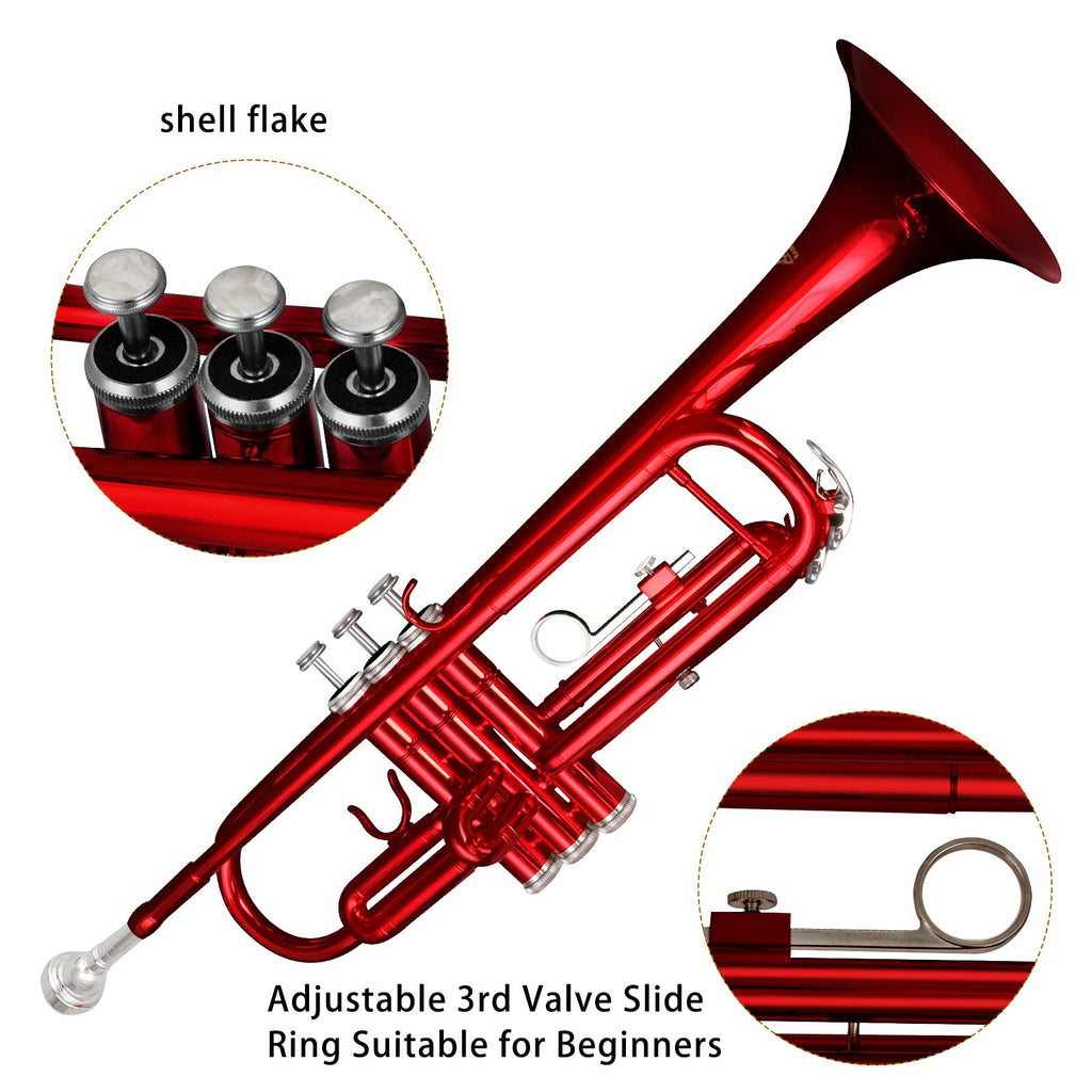 EASTROCK Bb Trumpet Standard Trumpet Set with Carrying Case,Gloves, 7C Mouthpiece, Cleaning Kit, Tuning Rod (Red Antique)
