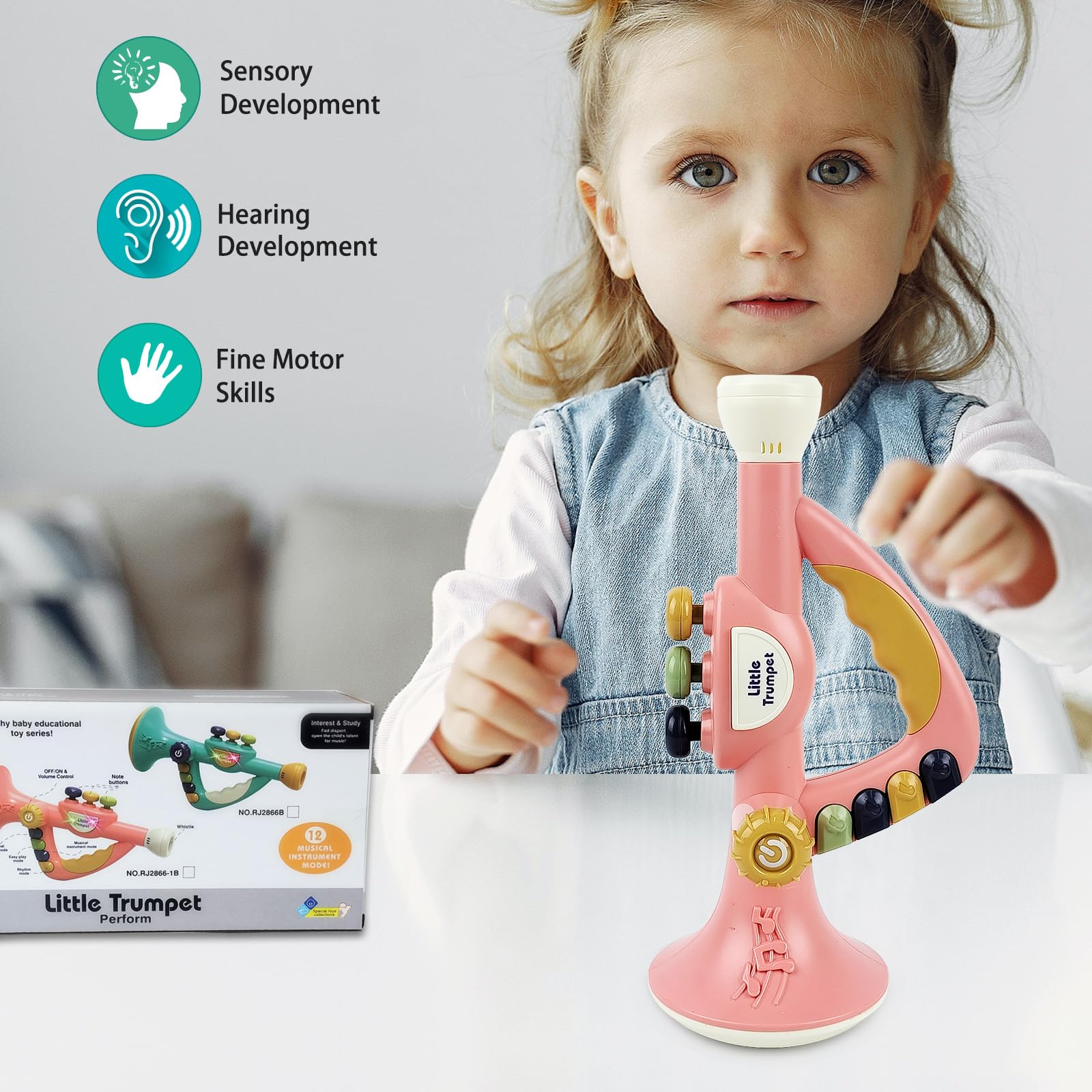 Musical Instruments Toys for Kids, Toddlers Little Trumpet and Baby Educational Toy for Girls & Boys Ages 1-3 (Blue)