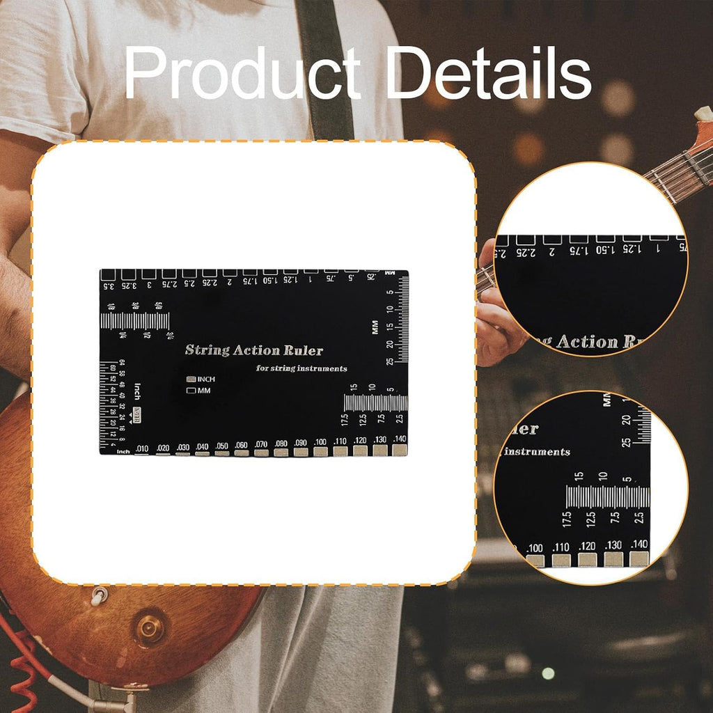 YIJU Guitar Action Gauge Ruler Stainless Action Ruler Guitar Setup Fretboard Measuring Tool for Electric Bass Suitable for Workshop Studio, square