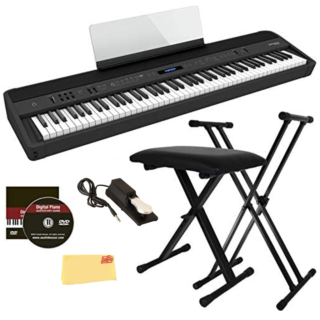 Roland FP-90X 88-Key Digital Piano - White Bundle with KSC-90 Stand, Three Pedal Unit, Bench, Online Lessons, Instructional DVD, and Austin Bazaar Polishing Cloth