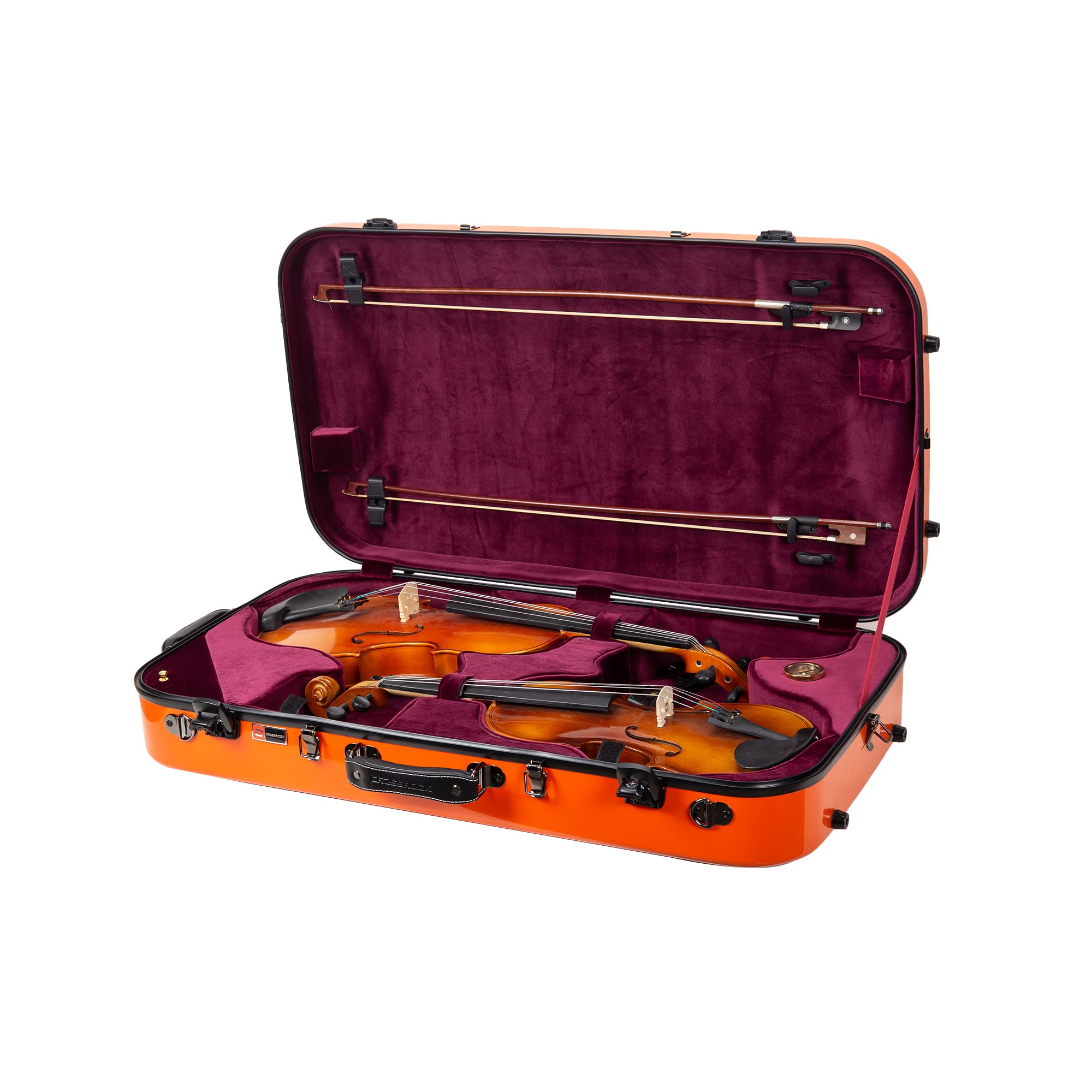 Crossrock Fiberglass Double Case for Mandolin & 4/4 Violin – Fits A & F-Style | Black Gloss Finish, TSA Lock, Backpack Straps, Accessory Storage – Pro Tour Series
