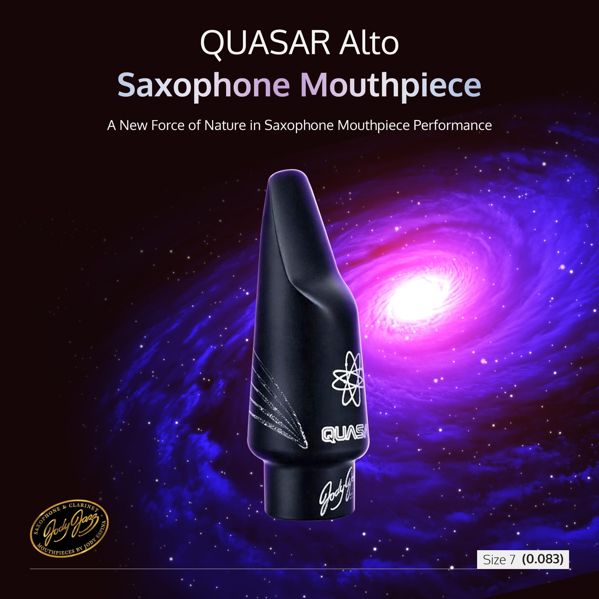 JodyJazz QUASAR™ Alto 9* Saxophone Mouthpiece Crafted with German Hard Rubber - Short Facing Curve with High Baffle, Bullet Chamber & Vibra Table™ Design - Black - Pack Of 1
