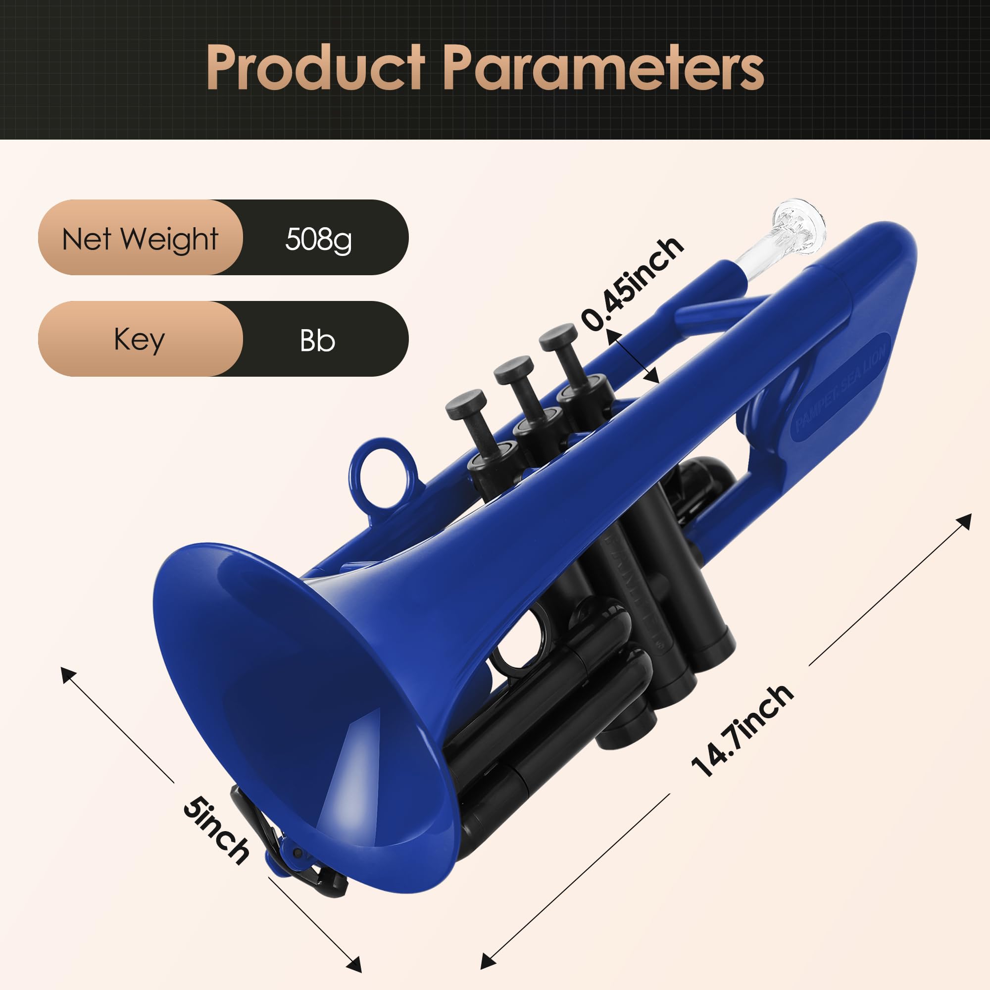 PAMPET SEA LION Professional Plastic Bb Trumpet Standard Trumpets Trumpet Set for Student Beginner Bb Trumpet Instrument (Red)