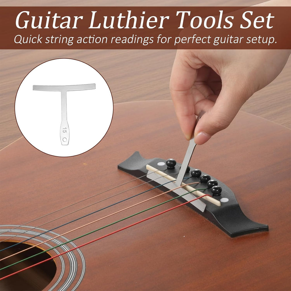 10Pcs Guitar Luthier Tools, 9Pcs Guitar Understring Radius Gauge 1Pcs String Action Height Gauge Ruler Measuring Tool Kit for Bass Setup