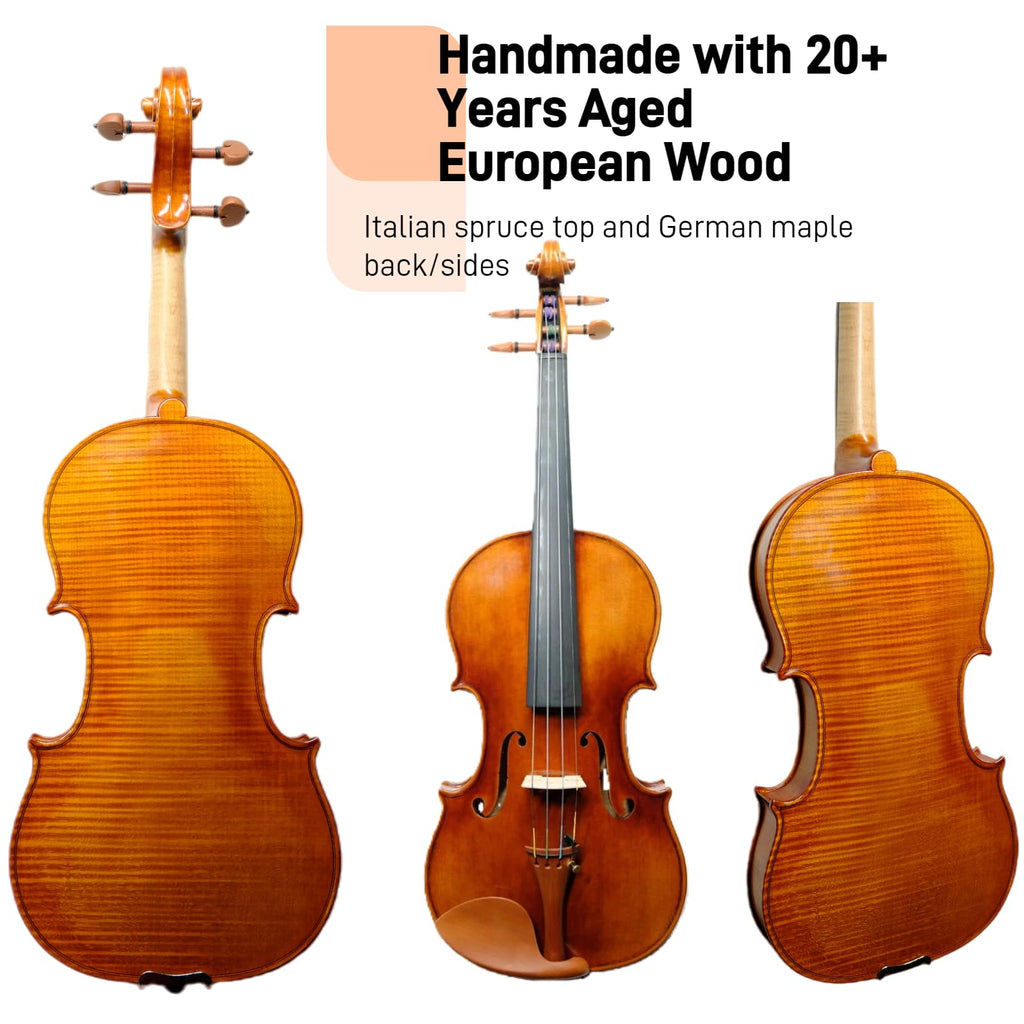 Master 4/4 Full-Size Violin | Hand-Varnished with 20+ Year Aged Italian Spruce & Bosnian Maple | Professional Orchestra Instrument for Professional soloists and session players (VIO1328)