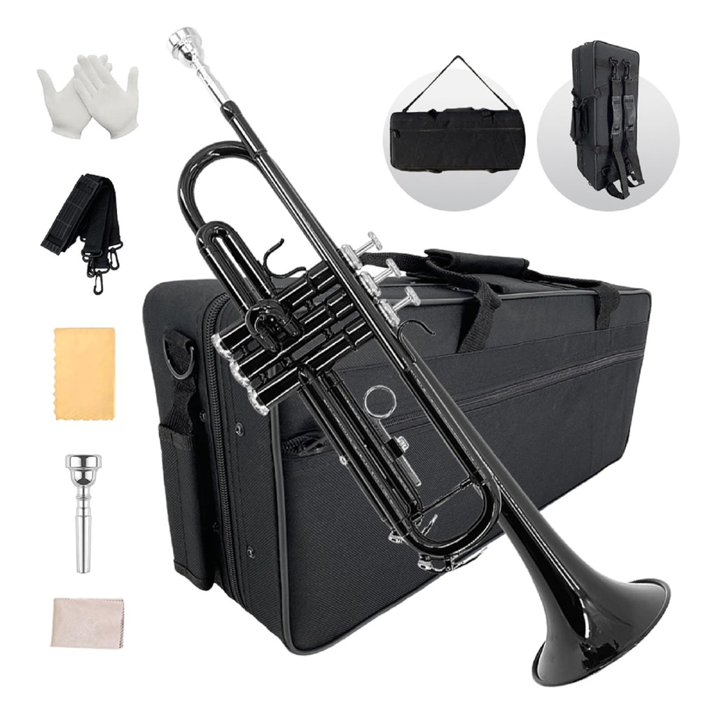 Bb Standard Trumpet Set for Beginners or students trumpet instrument with Carrying Hard Case 7C Mouthpiece Cleaning Cloth Gloves