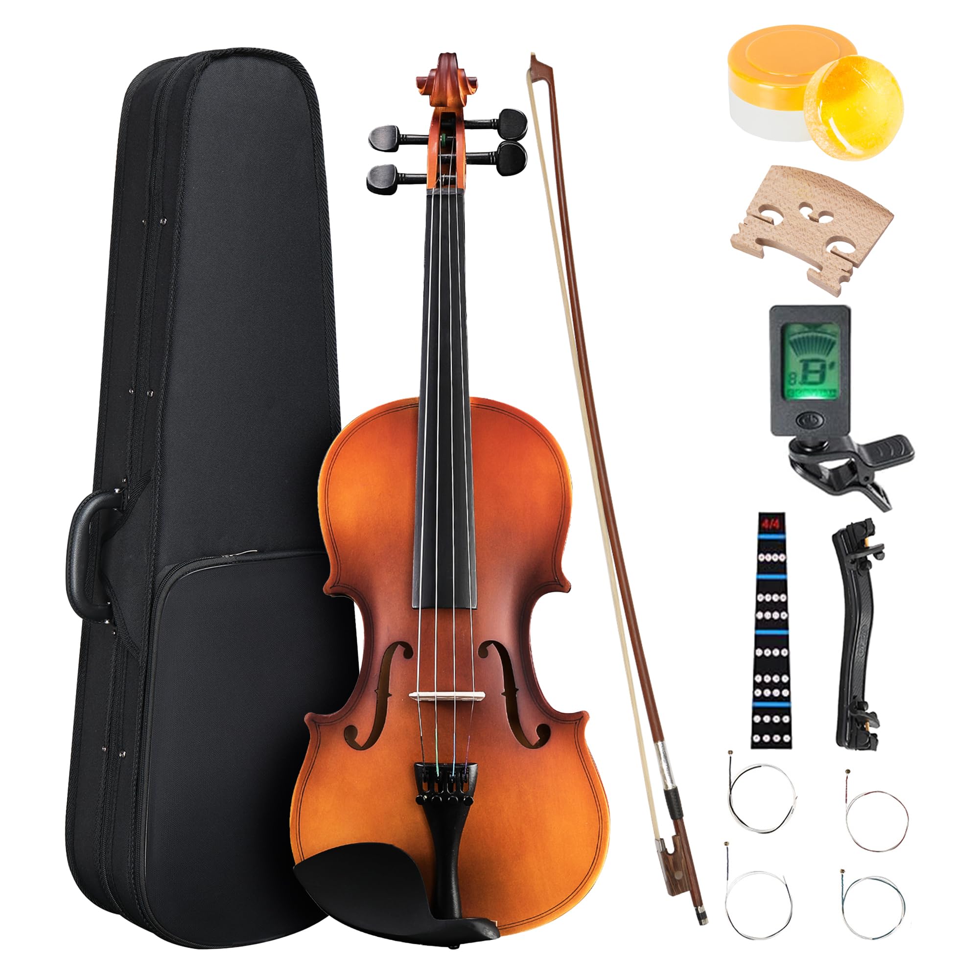 4/4 Full Size Beginner Violin, Acoustic Fiddle Set for Adults, Teens, and Students (Age 12+), with Case, Bow, Bridge, and Rosin (Pink)