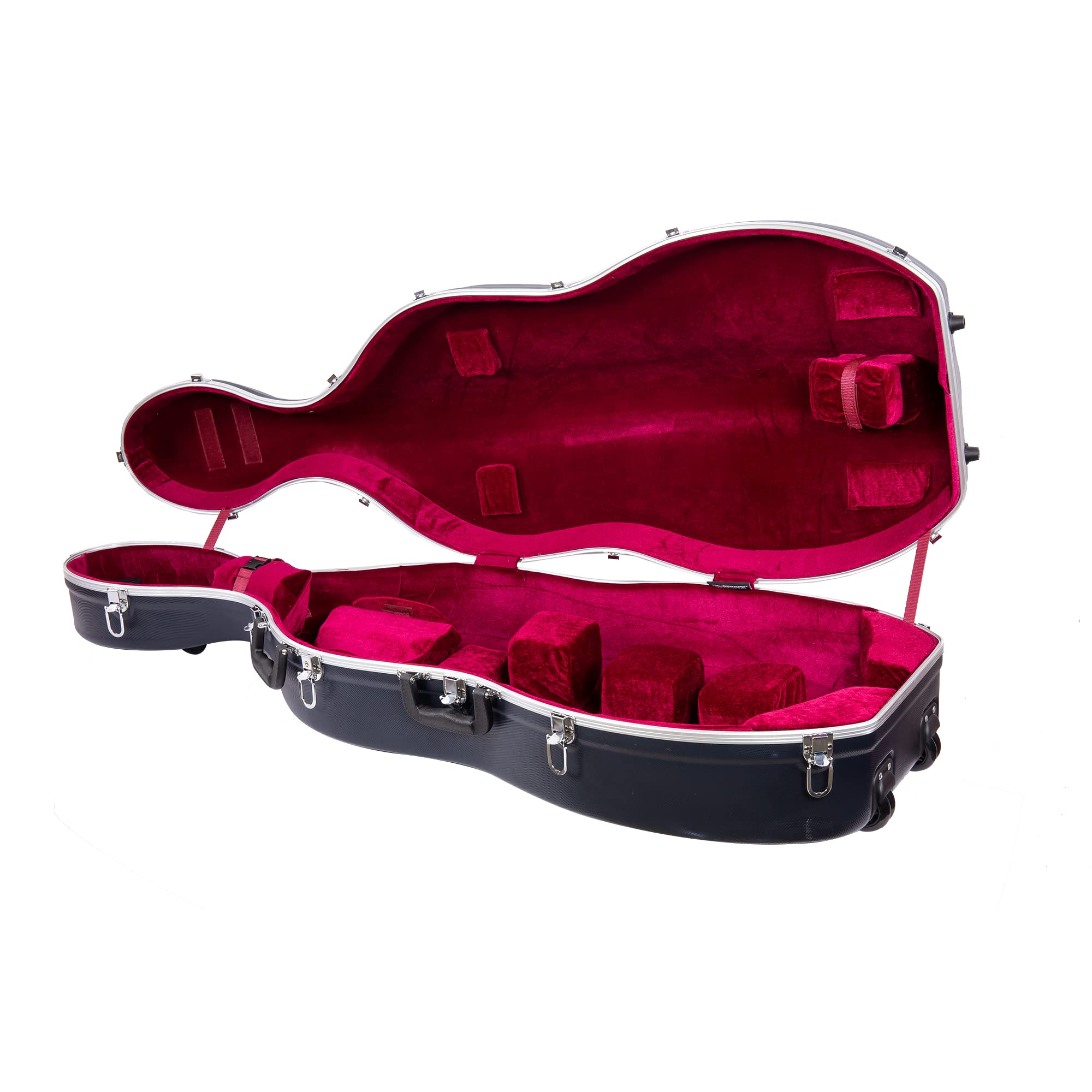 Crossrock ABS Cello Case for 4/4 & 3/4 Size | Wine Red Velvet Interior, Molded Hardshell with Wheels, Lock, Dual Bow Holders & Backpack Straps-Dark Red (CRA862CEFDR)