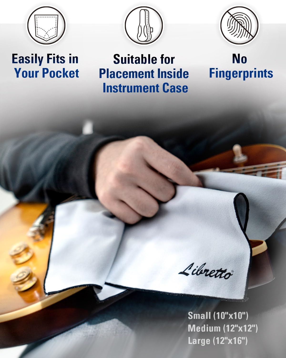Libretto Microfiber Polish Cloth, 3 Useful Sizes in 1 Pack, Violin and Cello Cleaning & Polishing Products, Blue, Lint-Free, Super Soft, Gift, for Piano, Guitar, Ukulele, Trumpet, Saxophone, Laptop