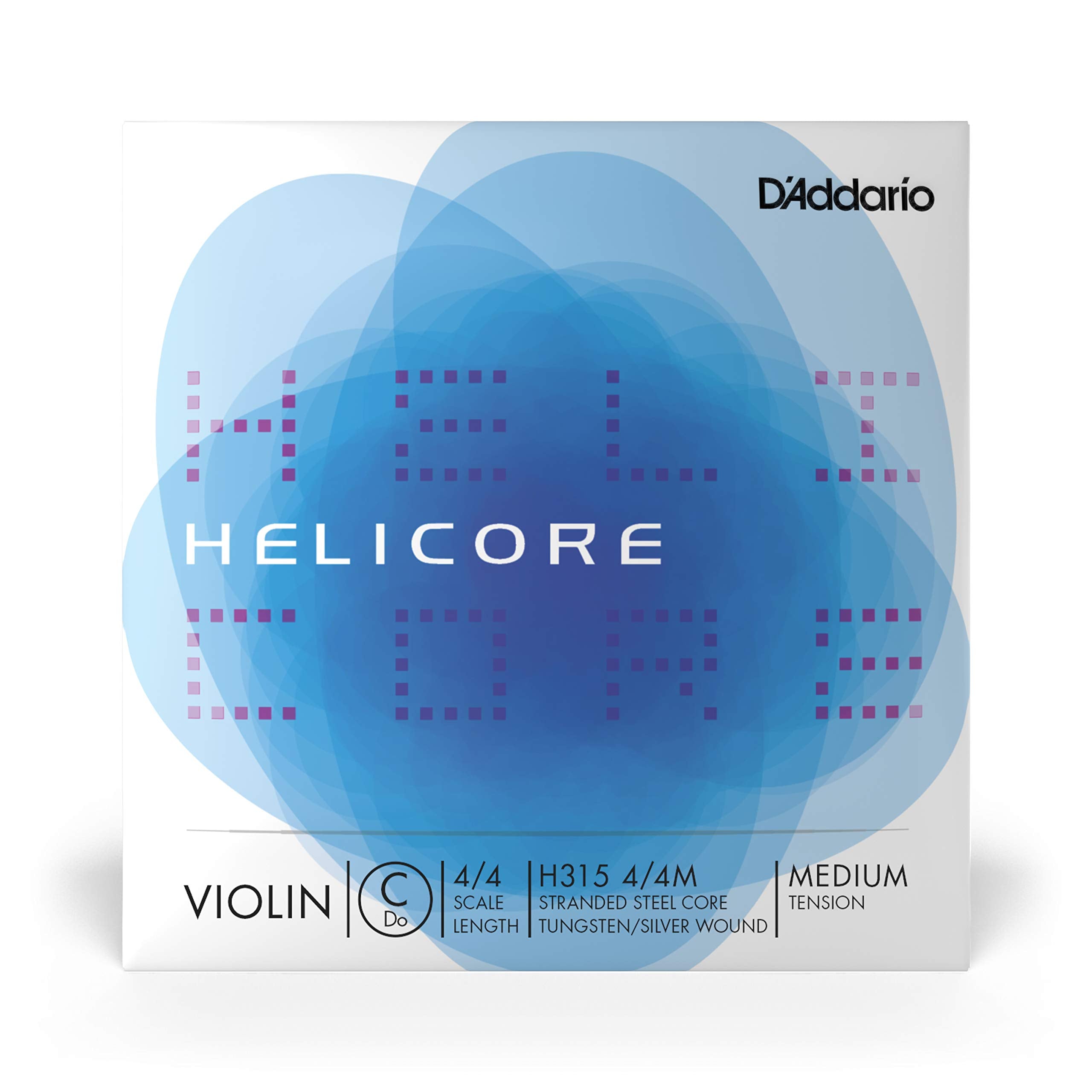 D’Addario Helicore 4/4 Size Violin String Set with Aluminum Wound E String - H310W 4/4M - Stranded Steel Core for a Clear, Warm Tone - Medium Tension