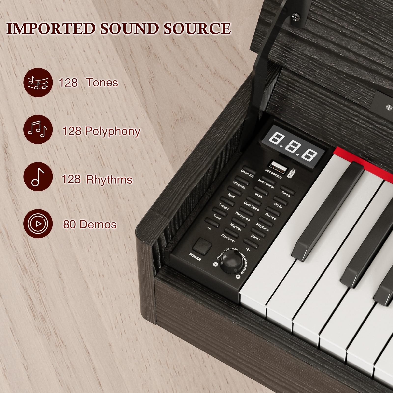 UMOMO 88 Key Weighted Digital Piano with Progressive Hammer Action, Metal Stand & Single Bench, Triple Pedals, USB MIDI, 128 Tones/Rhythms – Full Size Electric Keyboard for Beginners