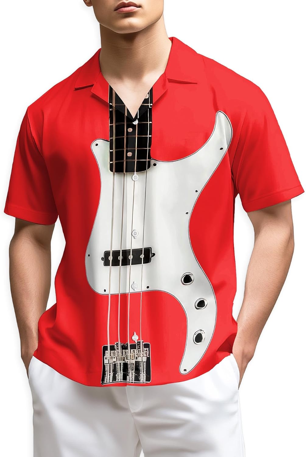 Trombone Pattern Hawaiian Shirt for Men, Summer Vacation Button Down Shirt, Aloha Beach Short Sleeve Shirt, S-5XL