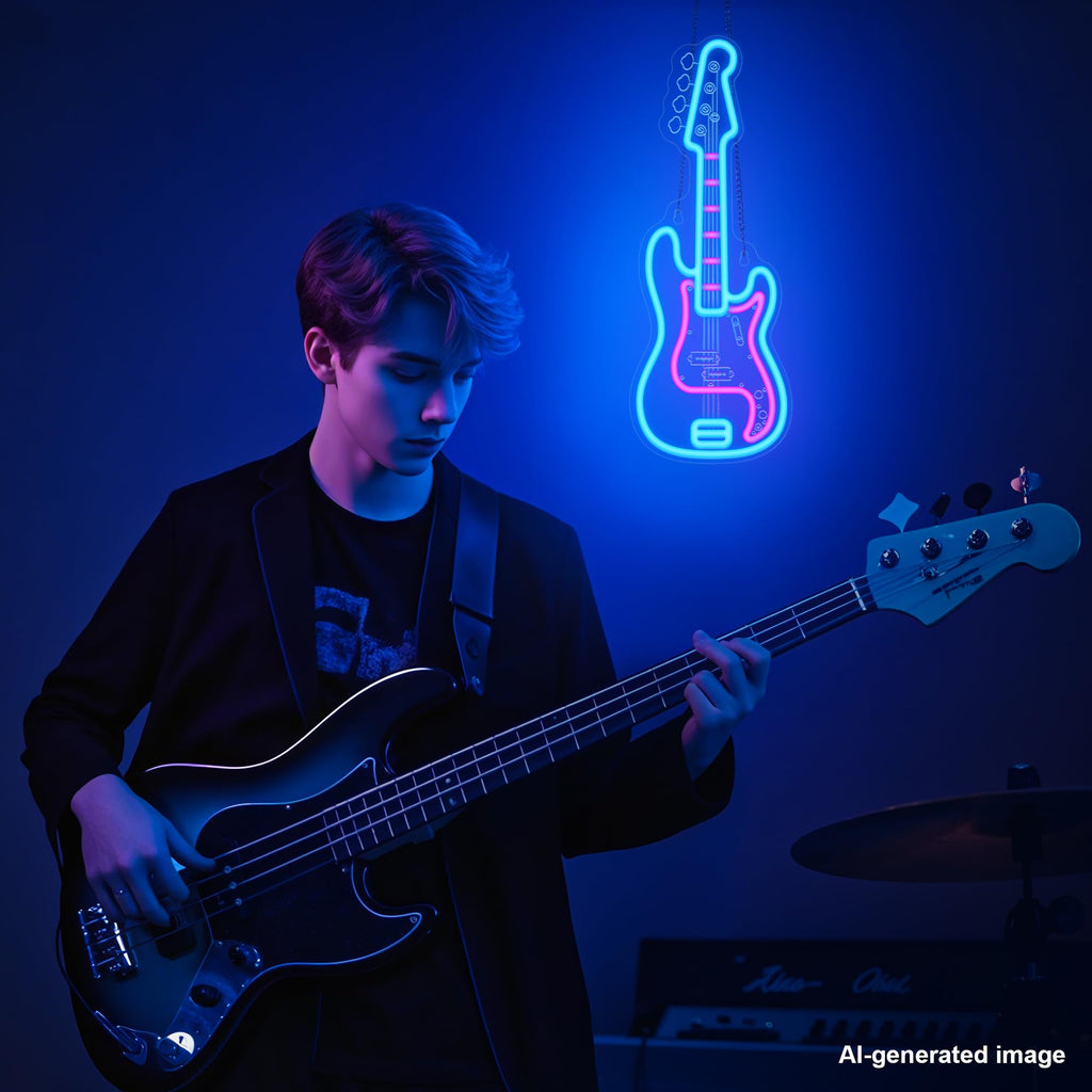 CoolGift Mart Acoustic Guitar Neon Light, Dimmable LED Guitar Neon Wall Sign USB Powered, Decorations for Bedroom Living Room Man Cave Music Studio, Gift for Guitar Players Guitarists Music Lovers