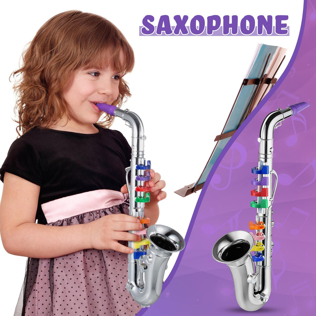 Lewtemi Gold Trumpet Musical Instruments Toy for Kid Toddler Fake Plastic Preschool Music Toy Gift Non-Professional Wind Instrument Early Educational Teaching Songs Gifts for Toddlers Children