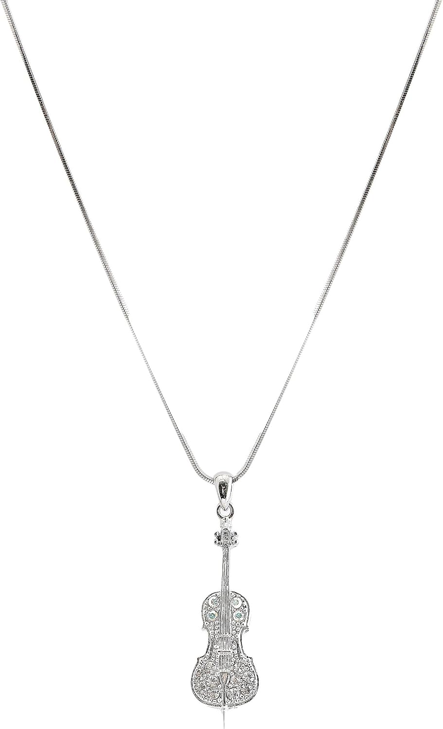 Spinningdaisy Silver plated Crystal Cello Necklace