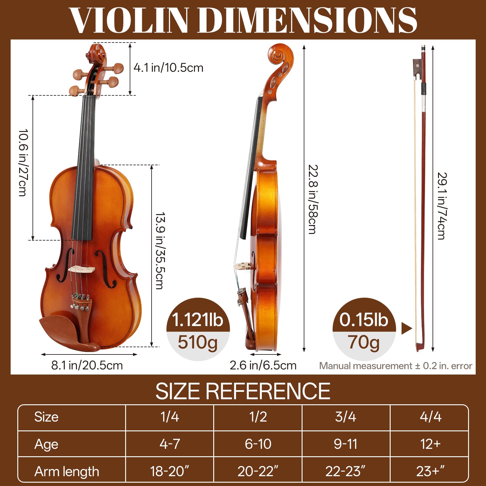 Kmise Violin 4/4 Full Set, Fingerboard Fret Markings Violins, Matte Acoustic Fiddle for Adults, Beginners, Students with Violin Case, Rosin, Strings, Bow, Shoulder Rest, Beginner's Guide (Matte, 4/4)
