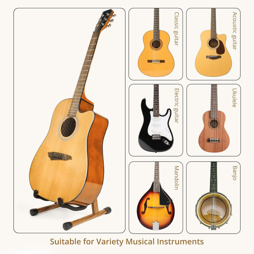 KingPoint Guitar Stand, Guitar Floor Stand, Acoustic Electric Wooden A Frame Folding Guitar Holder Adjustable for Bass, Cello, Mandolin, Banjo, Ukulele (Acacia)