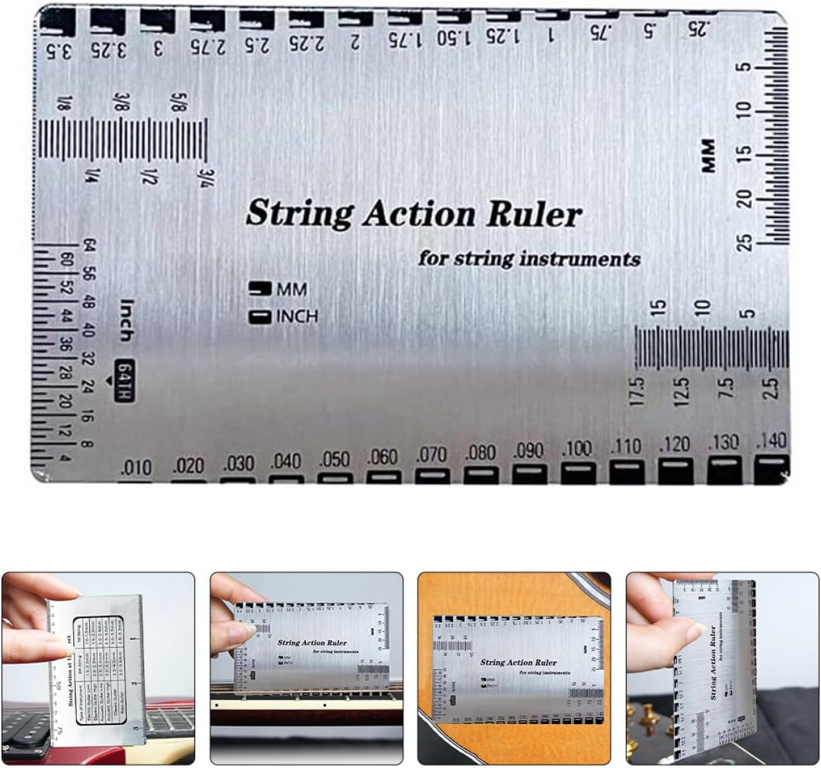 Ipetboom Guitar String Action Gauge Ruler Precision String Height Measuring Tool for Electric Acoustic and Bass Guitars with Center and Length Scale and Repair