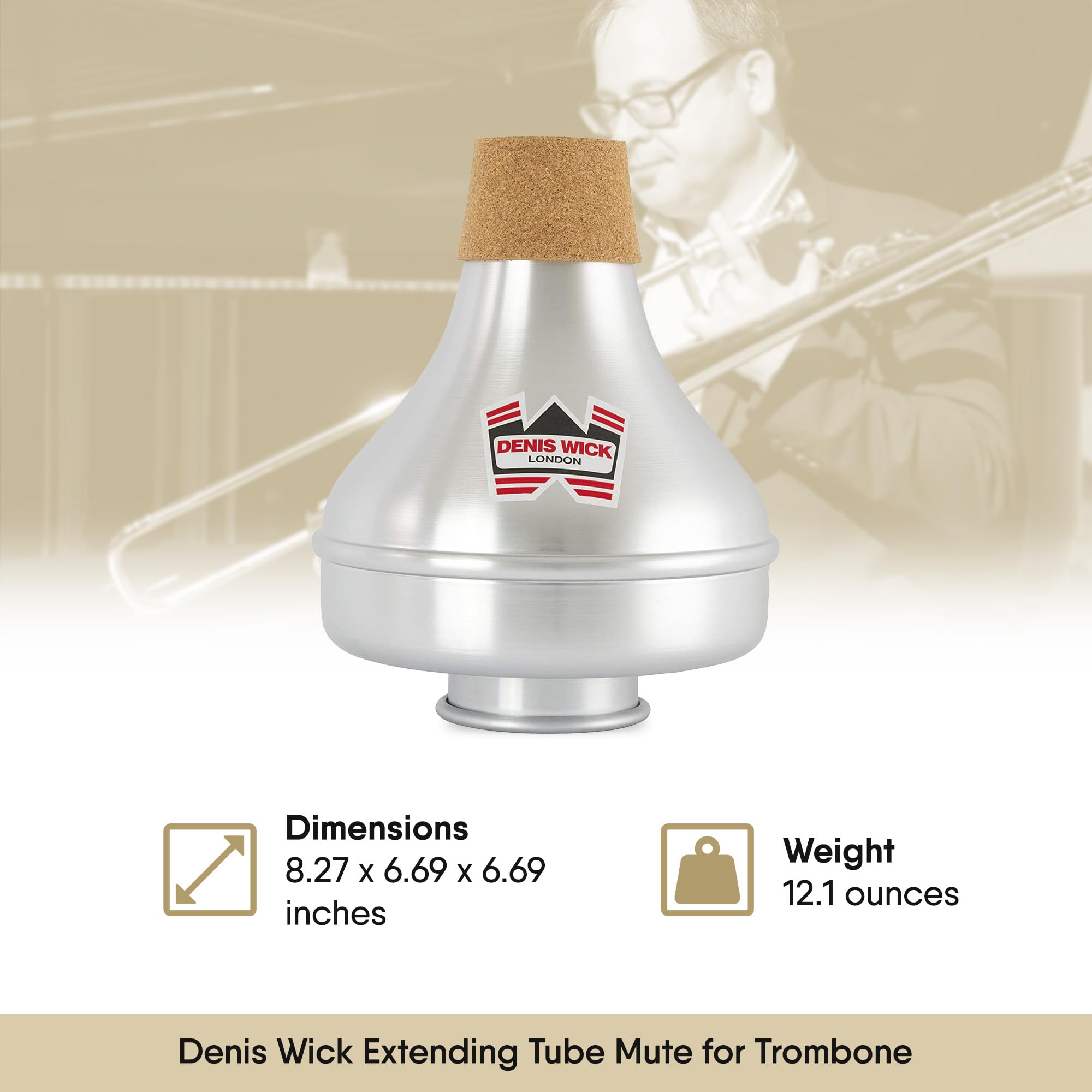 Denis Wick Trombone Straight Mute - Aluminum Mute for Trombone - Accessories for Brass Instruments - Low Tone Register - 3.9 x 6.3 x 1.6 inches