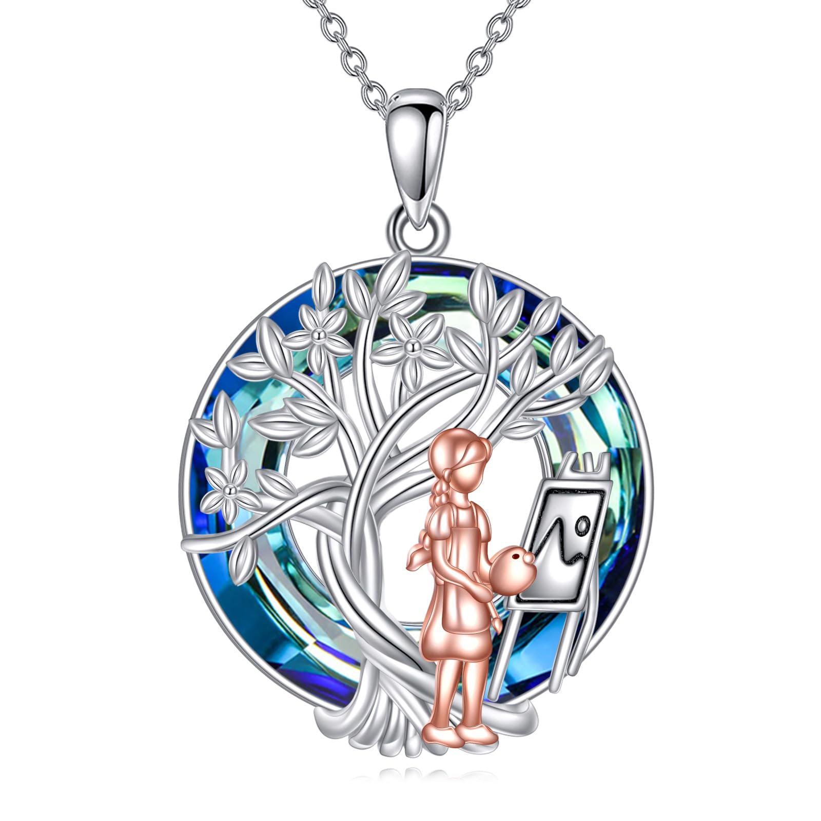 YFN Tree of Life Necklace Sterling Silver Crystal Jewelry Graduation Birthday Gifts for Women