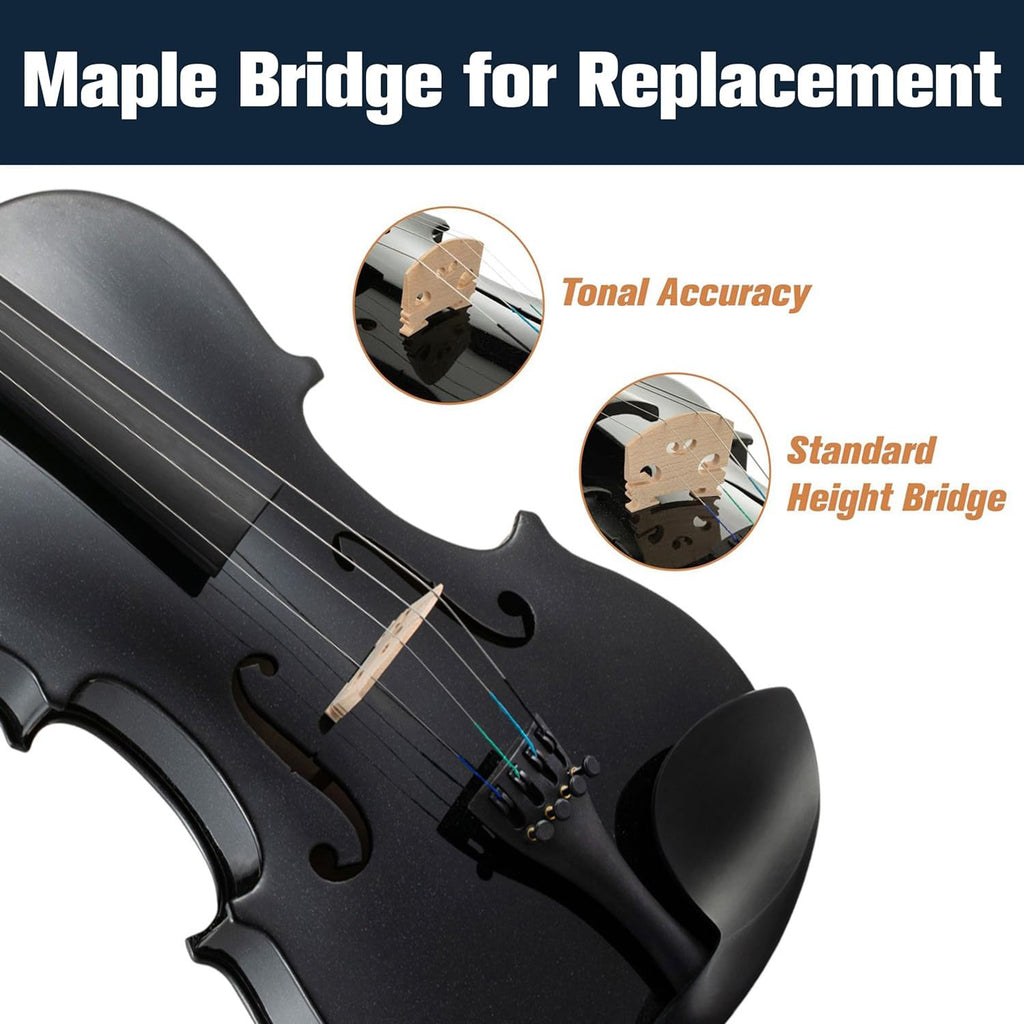 Mendini by Cecilio Violin 4/4 Full Size Kit For Beginners - Hand Carved Acoustic Violins Set - Fiddle Solid Wood Kit with Hard Case, Bow, Rosin, Shoulder Rest, Bridge and Extra Strings (Black)