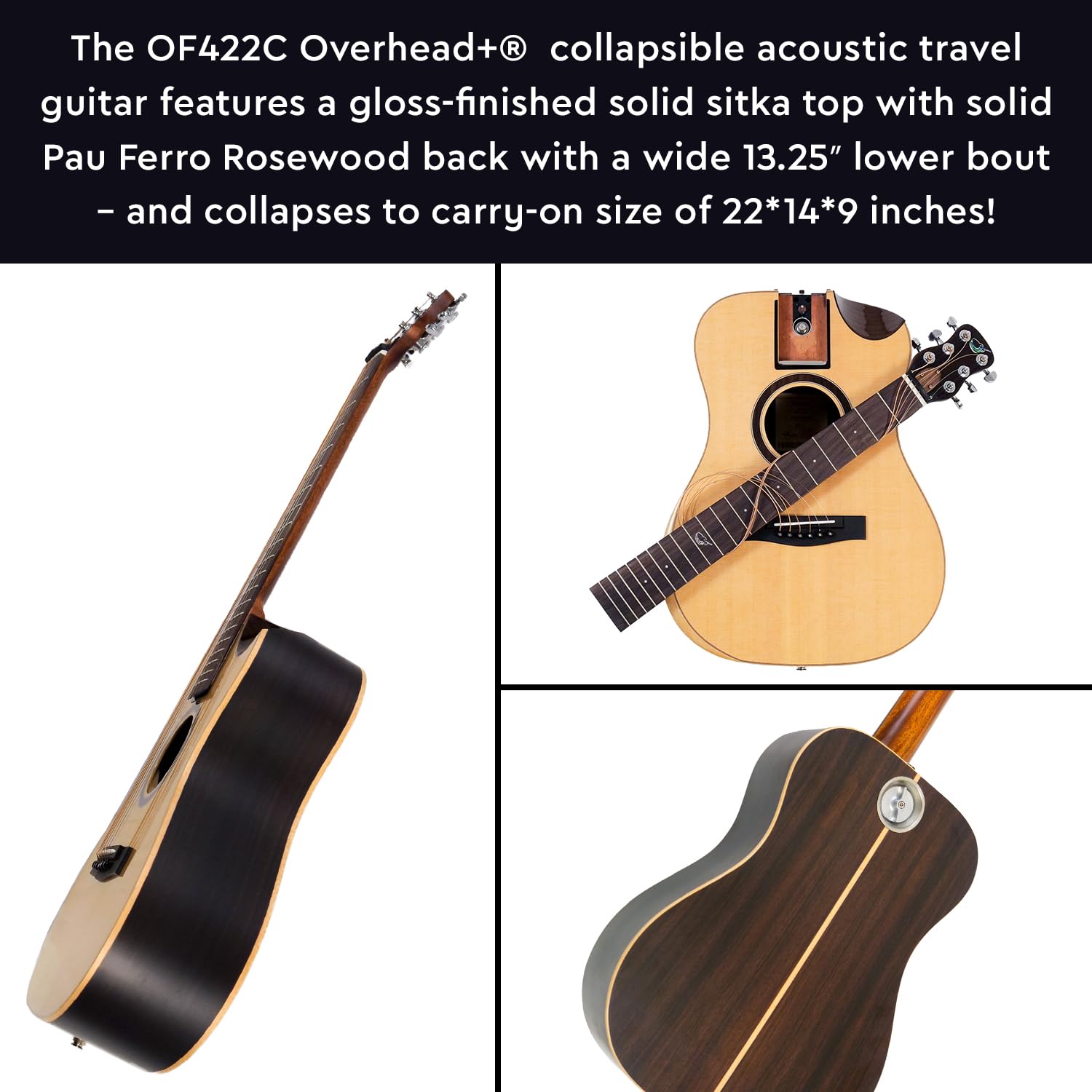 Journey Instruments Solid Sitka Acoustic Collapsible Travel Guitar PJ410N | Traveling Acoustic Guitar with Collapsible Patented System, Portable Backpack Case (African Mahogany)