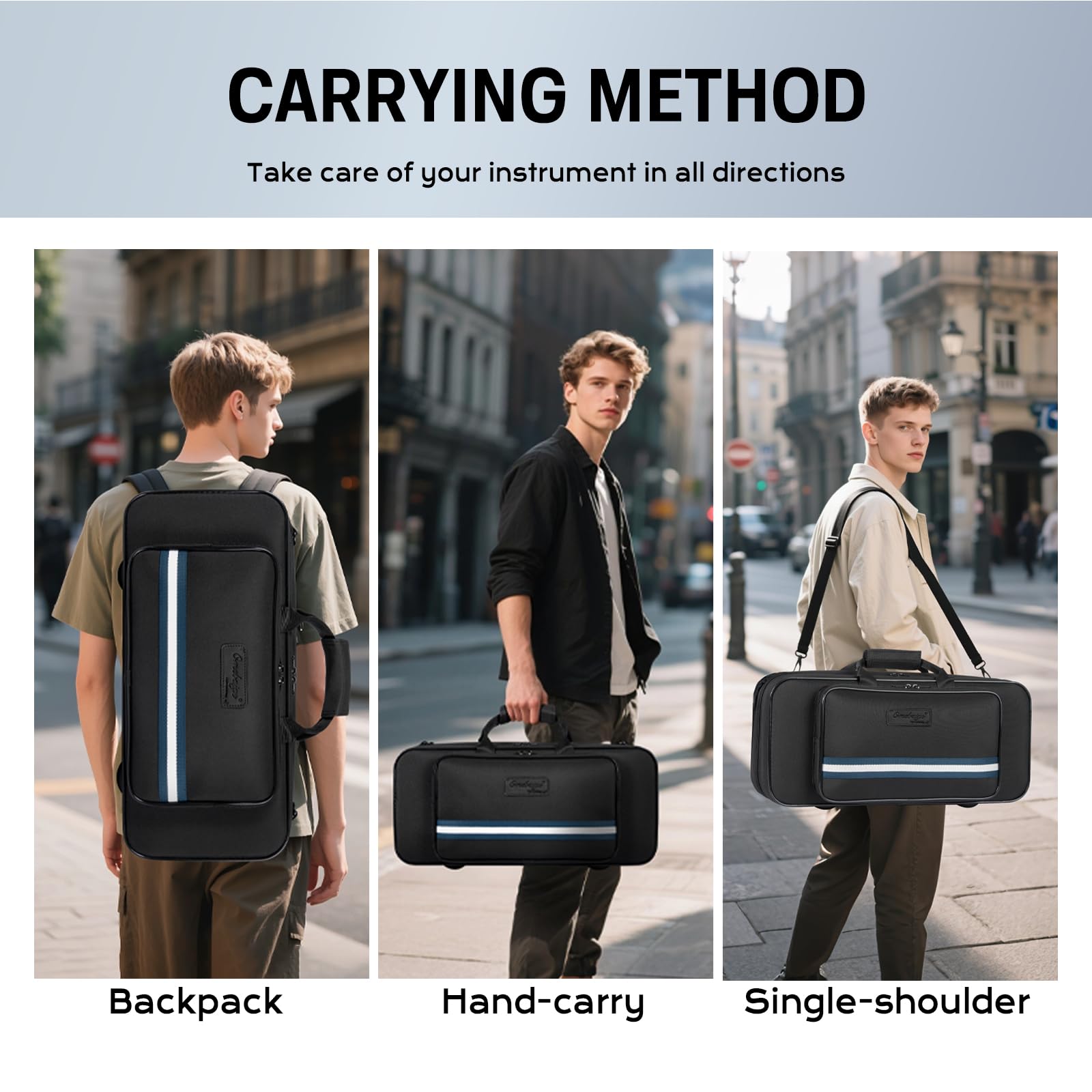 Lightweight Trumpet Case, Soft Gig Bag Backpack;(BGD-TRUMPET-CON) | Lightweight 600D nylon trumpet case with built-in backpack straps, EPS foam protection, velvet lining, storage pocket.