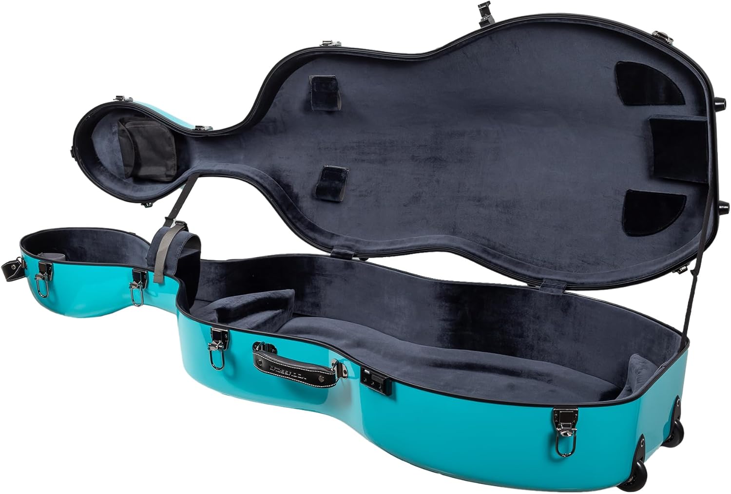 Crossrock Fiberglass 4/4 Cello Case with Wheels – Mint Blue Finish, Grey Velvet Interior, Lock, Music Pouch – Hardshell Travel Case (CRF2020CEFMB)