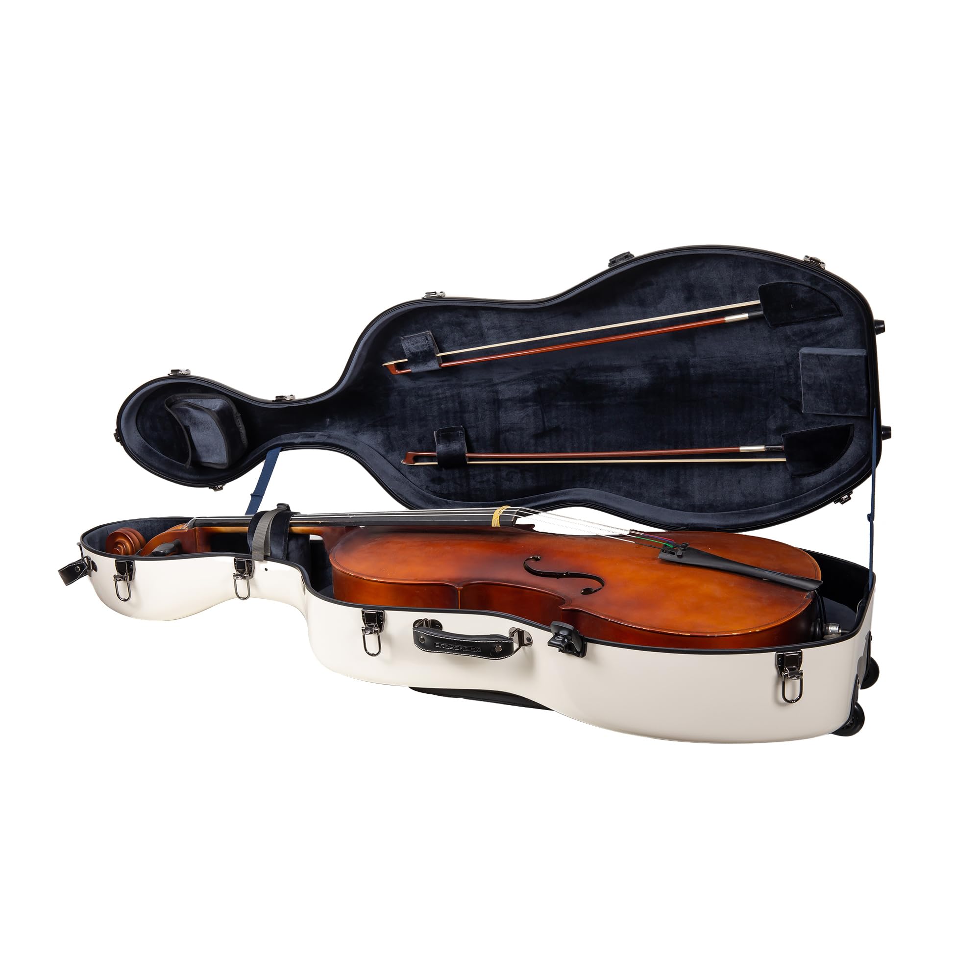 Crossrock Fiberglass Cello Case with Wheels | Fits 4/4 Full-Size Cellos – Yellow Hardshell with Music Pouch, Combination Lock Backpack Straps, 3 Handles - Yellow (CRF2020CEFYL)