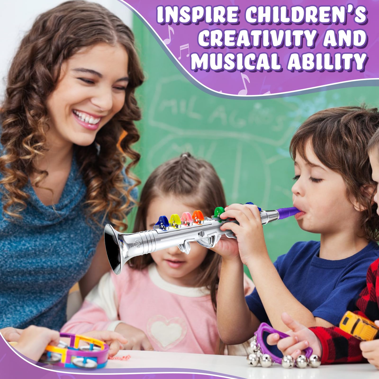 Lewtemi Gold Trumpet Musical Instruments Toy for Kid Toddler Fake Plastic Preschool Music Toy Gift Non-Professional Wind Instrument Early Educational Teaching Songs Gifts for Toddlers Children