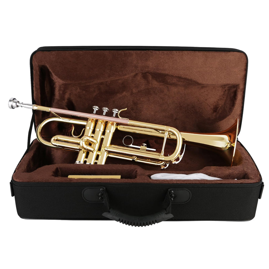 EASTROCK Bb Trumpet Standard Trumpet Set with Carrying Case,Gloves, 7C Mouthpiece, Tuning Rod, Black Nickel,Hand Carved Craft