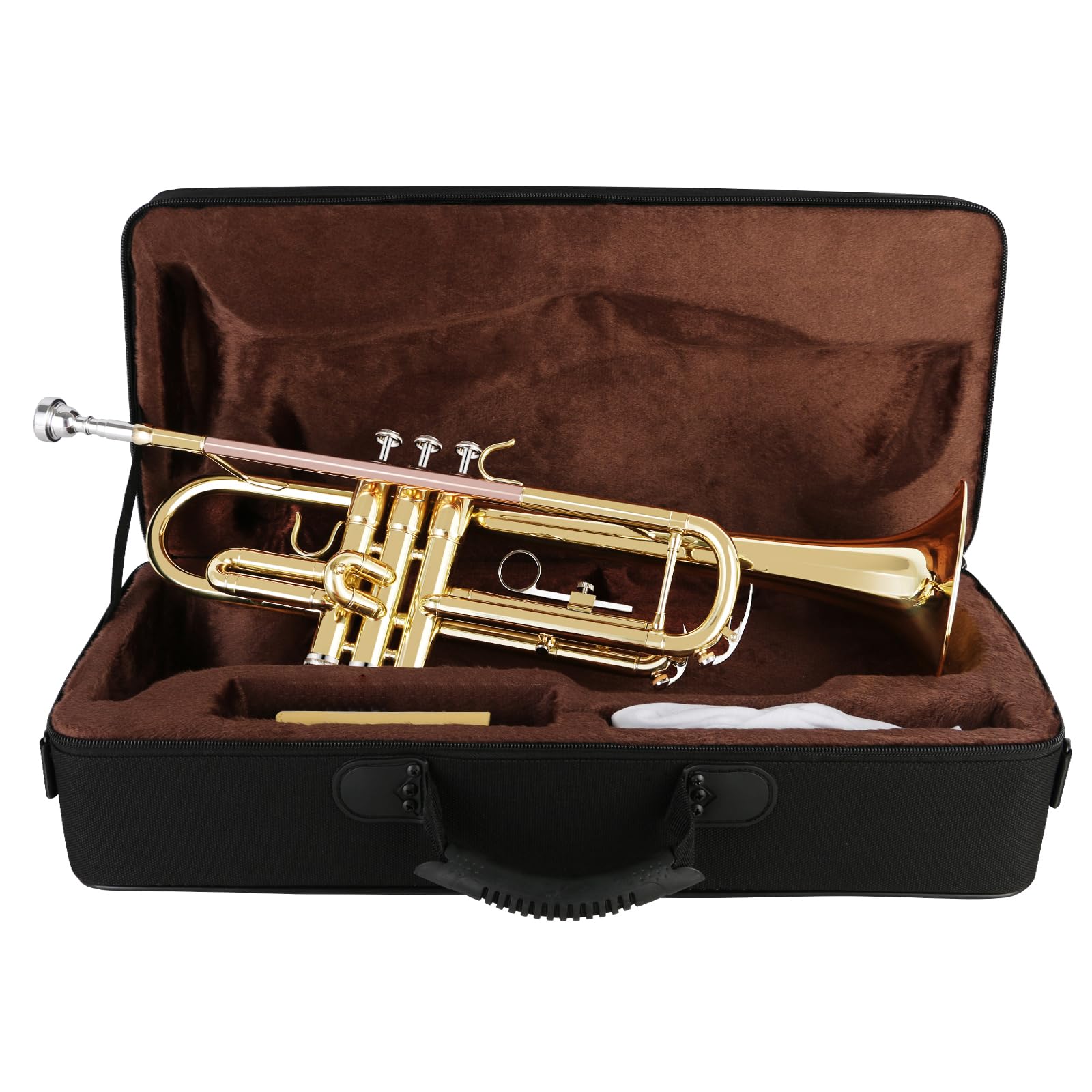 EASTROCK Bb Trumpet Standard Trumpet Set with Carrying Case,Gloves, 7C Mouthpiece, Tuning Rod, Black Nickel,Hand Carved Craft