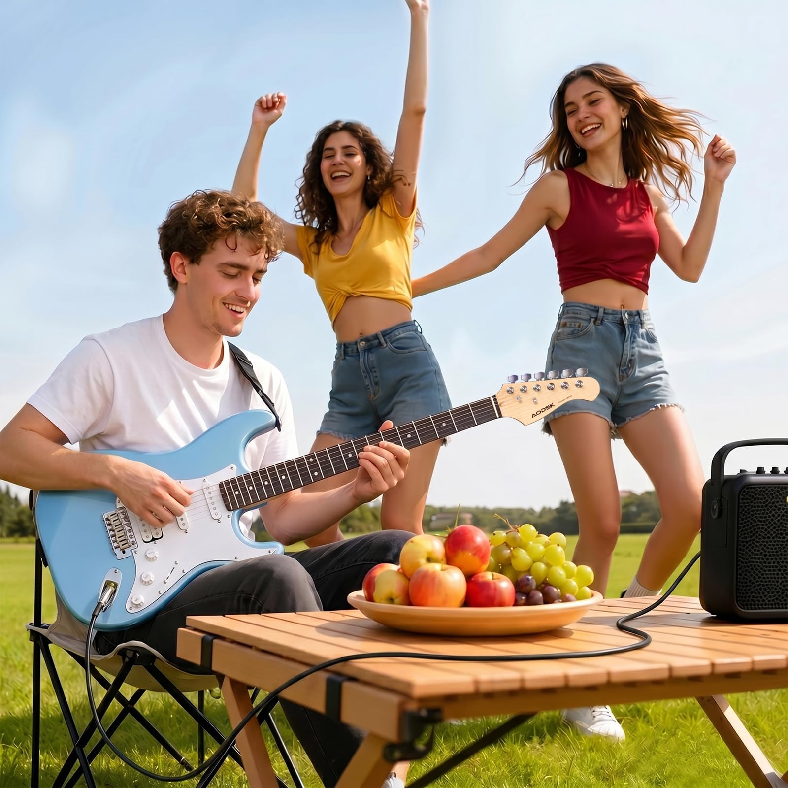 AODSK Electric Guitar with Amp Beginner Kit 39 Inch Solid Body Full Size,All Accessories,Digital Tuner,Six Strings,Four Picks,Tremolo Bar,Strap,Gig Bag,Starter kit (Blue-HSS)