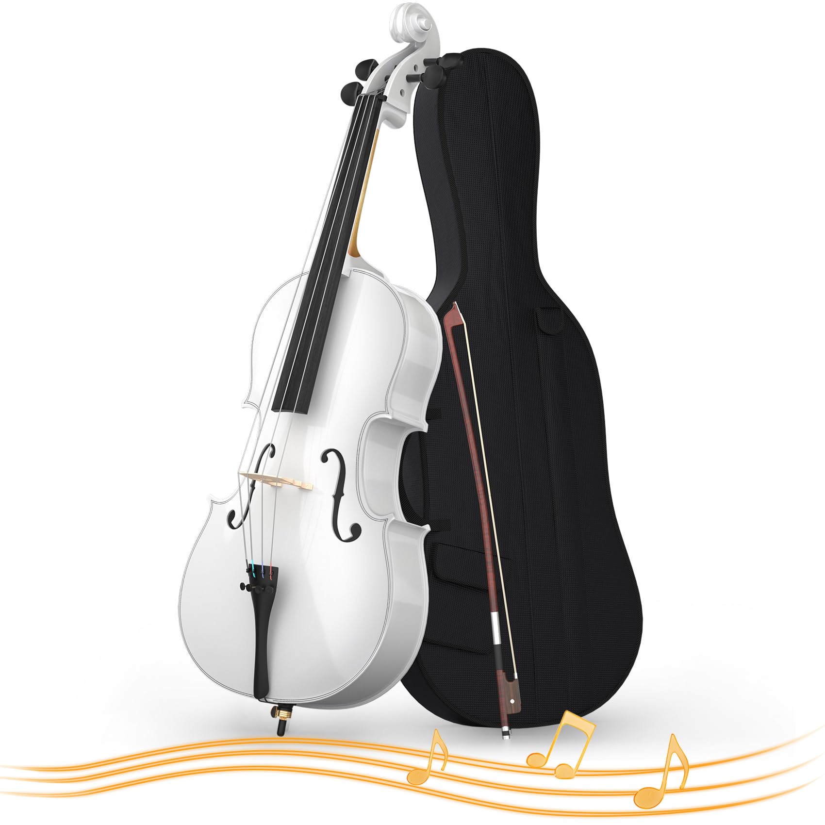 Full Size Cello Kit, Acoustic Cello Instrument for Adults,Beginners,Students,Complete Cello 4/4 Set with Portable Bag, Bow, Rosin (Black)