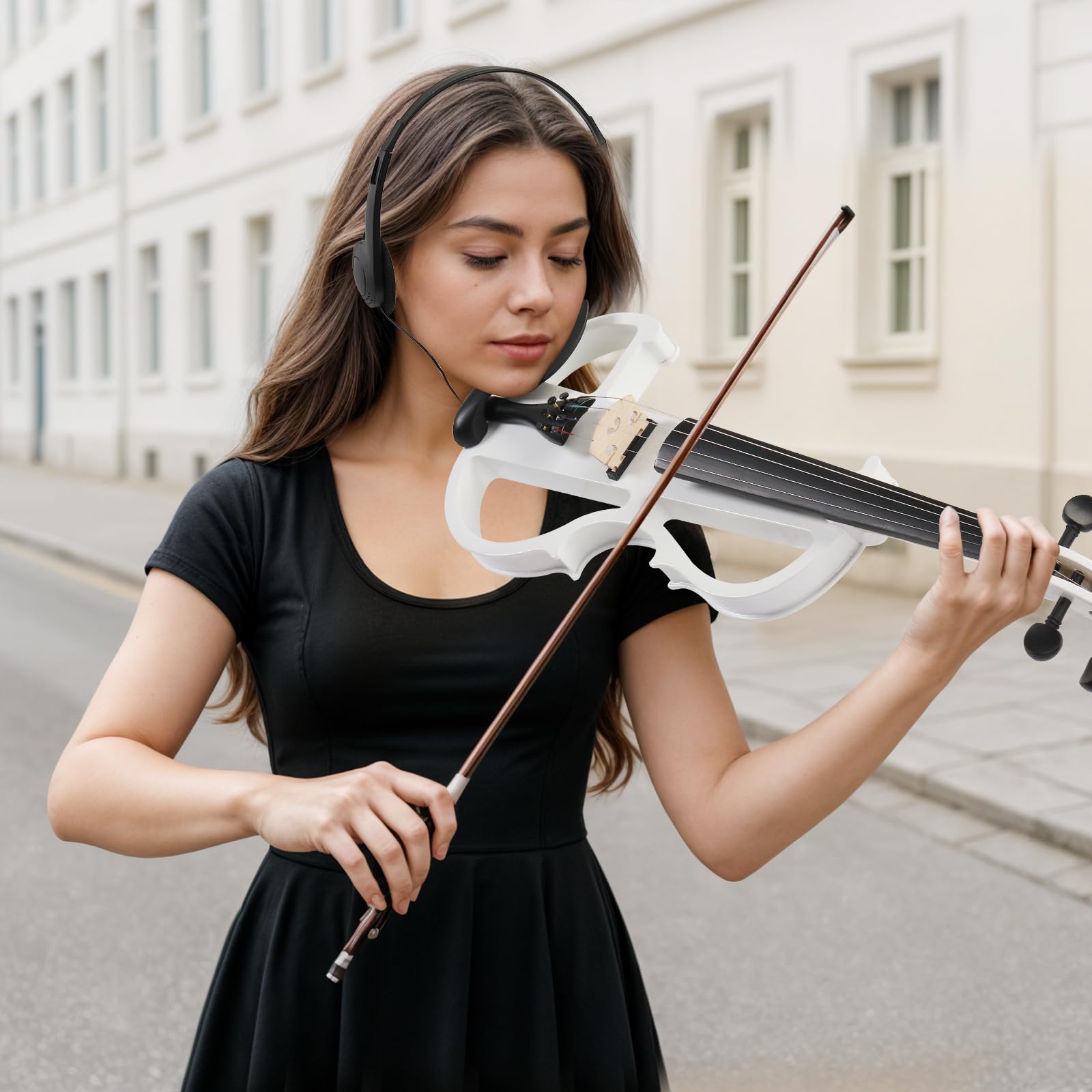 Ktaxon Full Size Electric Violin, 4/4 Acoustic Silent Electric Violin for Beginner Adults Teens with Ebony Fittings, Case, Bow, Headphone, Rosin and Extra String (Black)