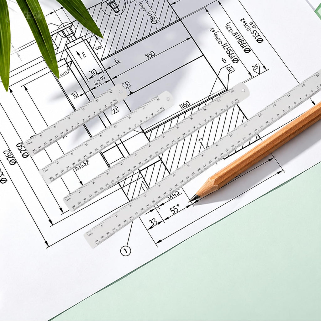 Lakei Stainless Steel Ruler 2-Pack, 6", 12", (15cm,30cm) Dual Scale Ruler | Stainless Steel Ruler Set, Metric Precision Measuring Drawing Ruler, for Drawing, Home, Office and Engineering Use