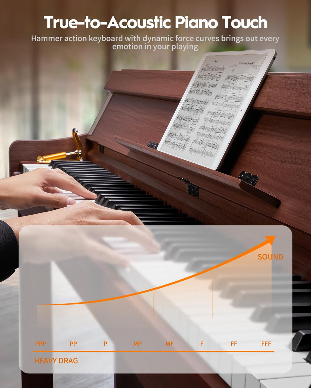 STRICH Digital Piano 88 Keys, Hammer-Action Weighted Keyboard, Full size Electric Piano Keyboard with Furniture Stand, 25Wx2 Speakers, Supports USB-MIDI/Wireless Connect, SDP-300W (Color Walnut Wood)